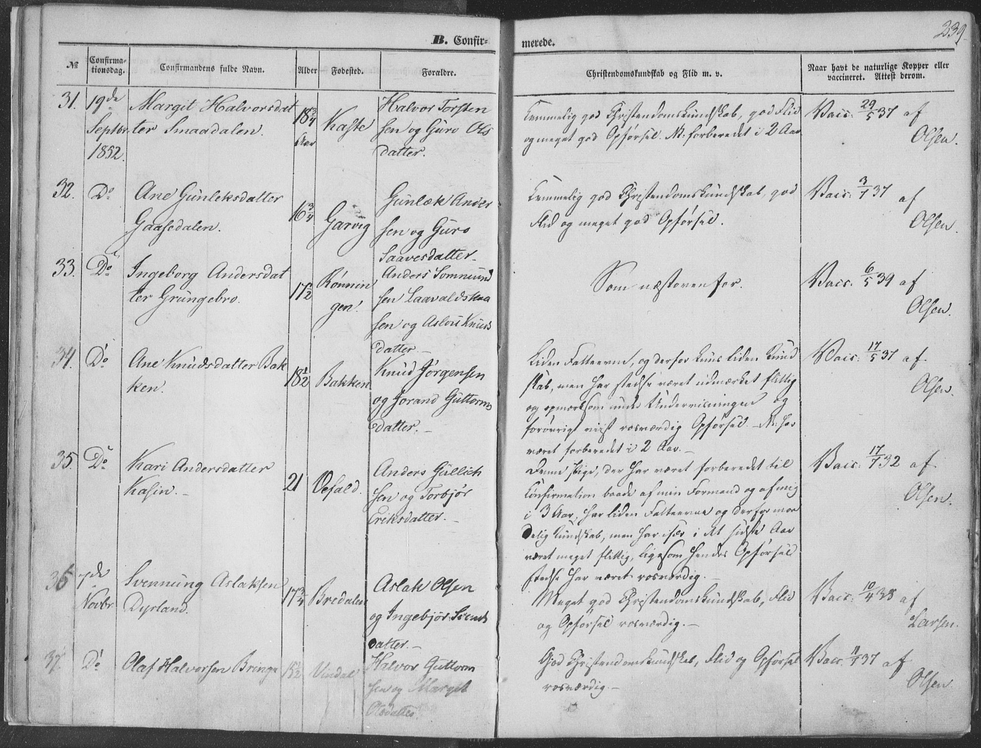 Seljord kirkebøker, AV/SAKO-A-20/F/Fa/L012b: Parish register (official) no. I 12B, 1850-1865, p. 239