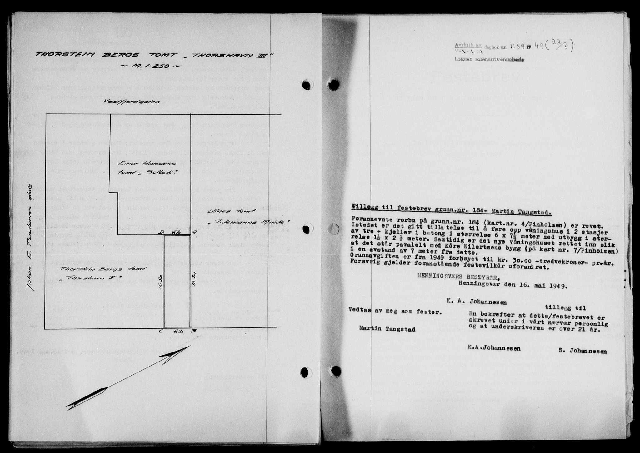 Lofoten sorenskriveri, SAT/A-0017/1/2/2C/L0020a: Mortgage book no. 20a, 1948-1949, Diary no: : 1159/1949