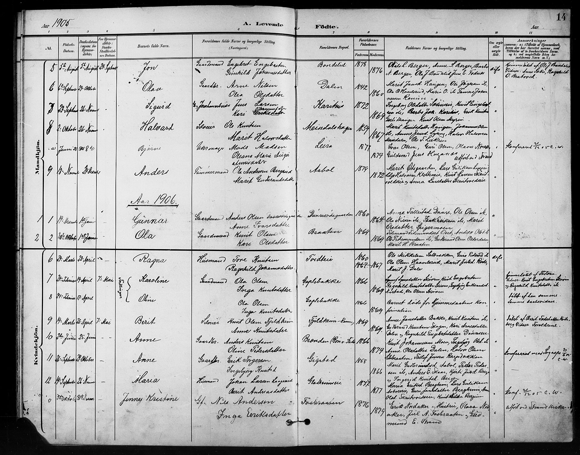 Nord-Aurdal prestekontor, AV/SAH-PREST-132/H/Ha/Hab/L0011: Parish register (copy) no. 11, 1897-1918, p. 14