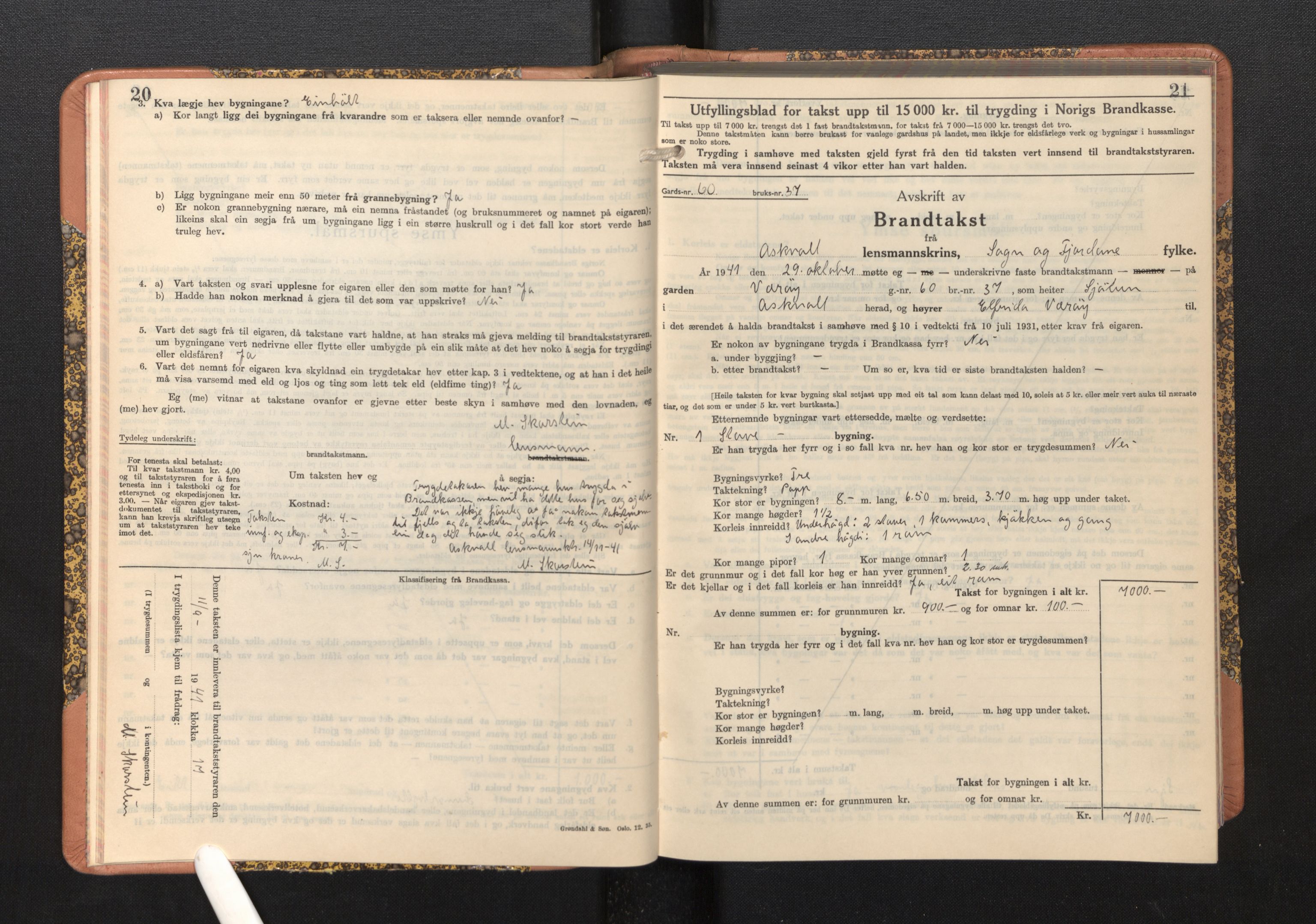 Lensmannen i Askvoll, AV/SAB-A-26301/0012/L0005: Branntakstprotokoll, skjematakst, 1940-1949, p. 20-21