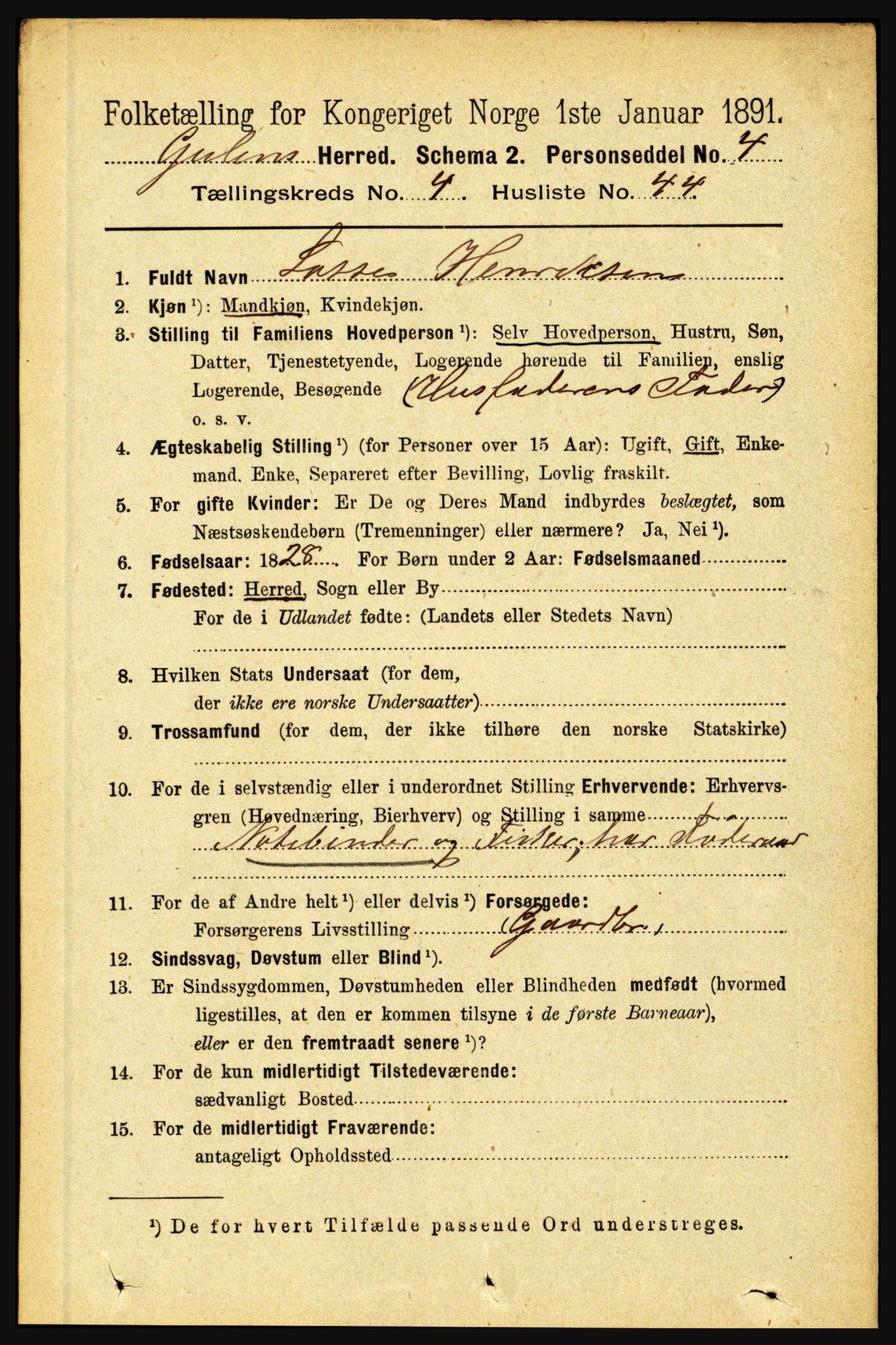 RA, 1891 census for 1411 Gulen, 1891, p. 1535