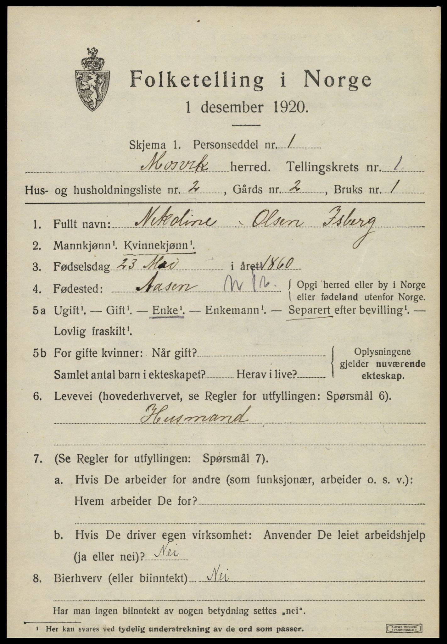 SAT, 1920 census for Mosvik, 1920, p. 386