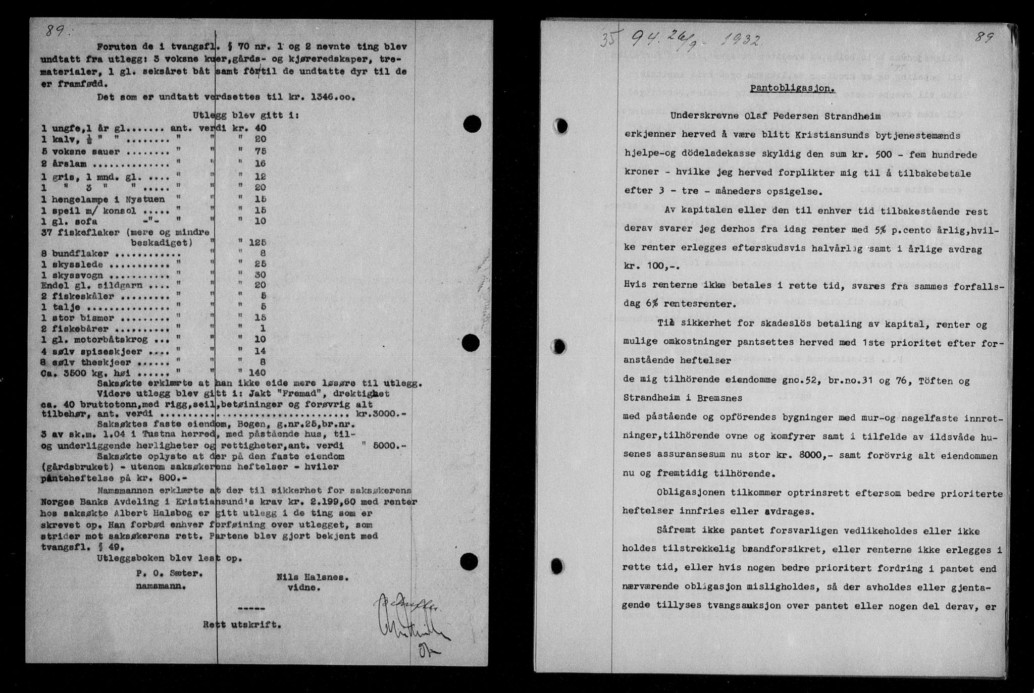 Nordmøre sorenskriveri, AV/SAT-A-4132/1/2/2Ca/L0076: Mortgage book no. 66, 1932-1933, Deed date: 26.09.1932