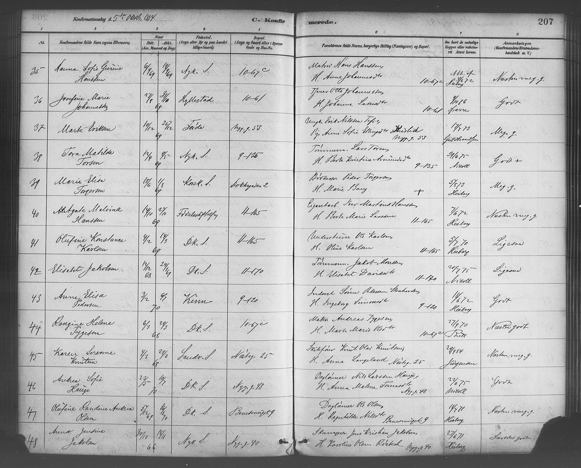 Domkirken sokneprestembete, AV/SAB-A-74801/H/Haa/L0030: Parish register (official) no. C 5, 1880-1898, p. 207