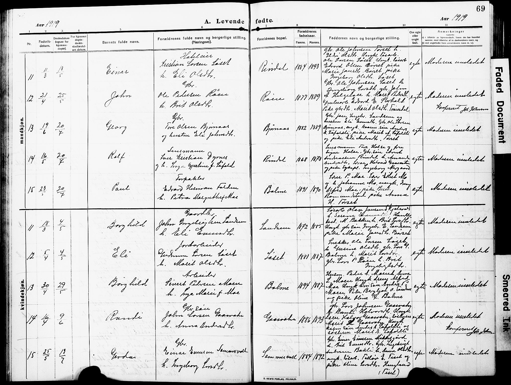 Ministerialprotokoller, klokkerbøker og fødselsregistre - Møre og Romsdal, AV/SAT-A-1454/598/L1079: Parish register (copy) no. 598C04, 1909-1927, p. 69