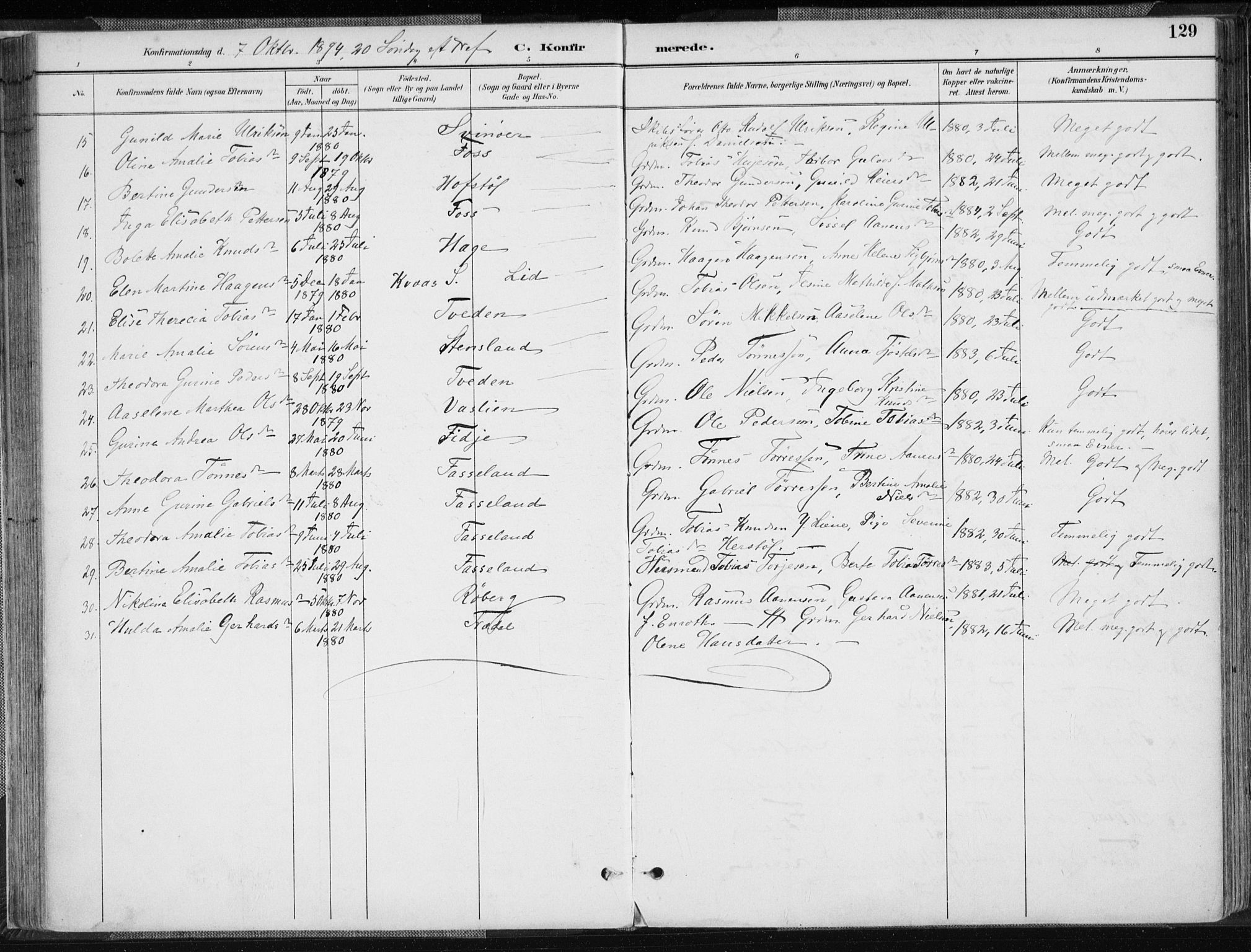 Sør-Audnedal sokneprestkontor, SAK/1111-0039/F/Fa/Fab/L0010: Parish register (official) no. A 10, 1892-1913, p. 129