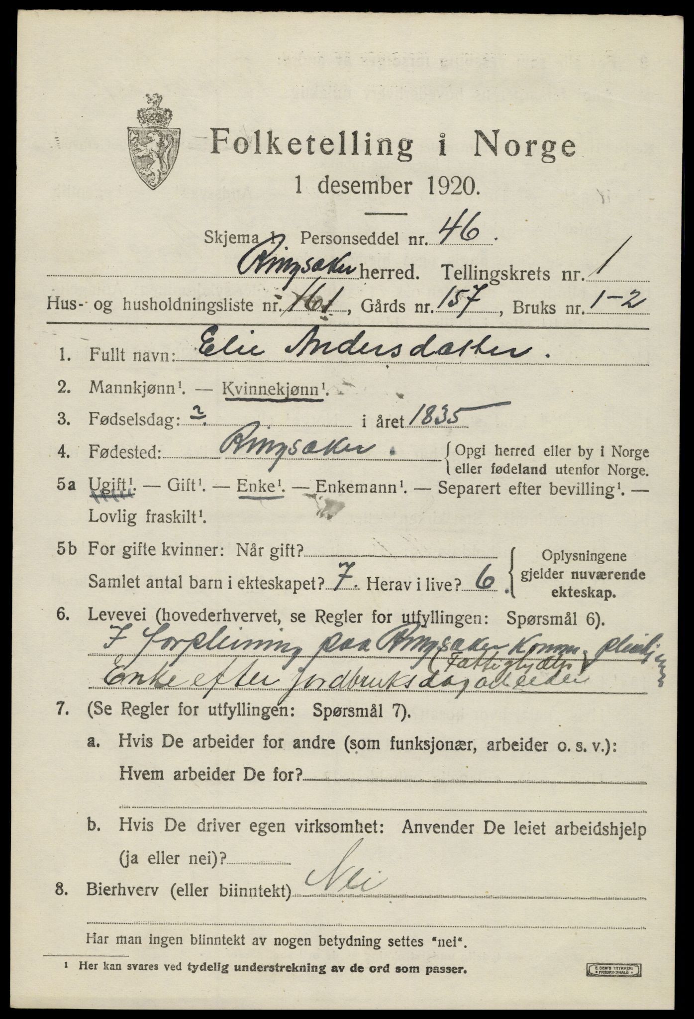 SAH, 1920 census for Ringsaker, 1920, p. 6344