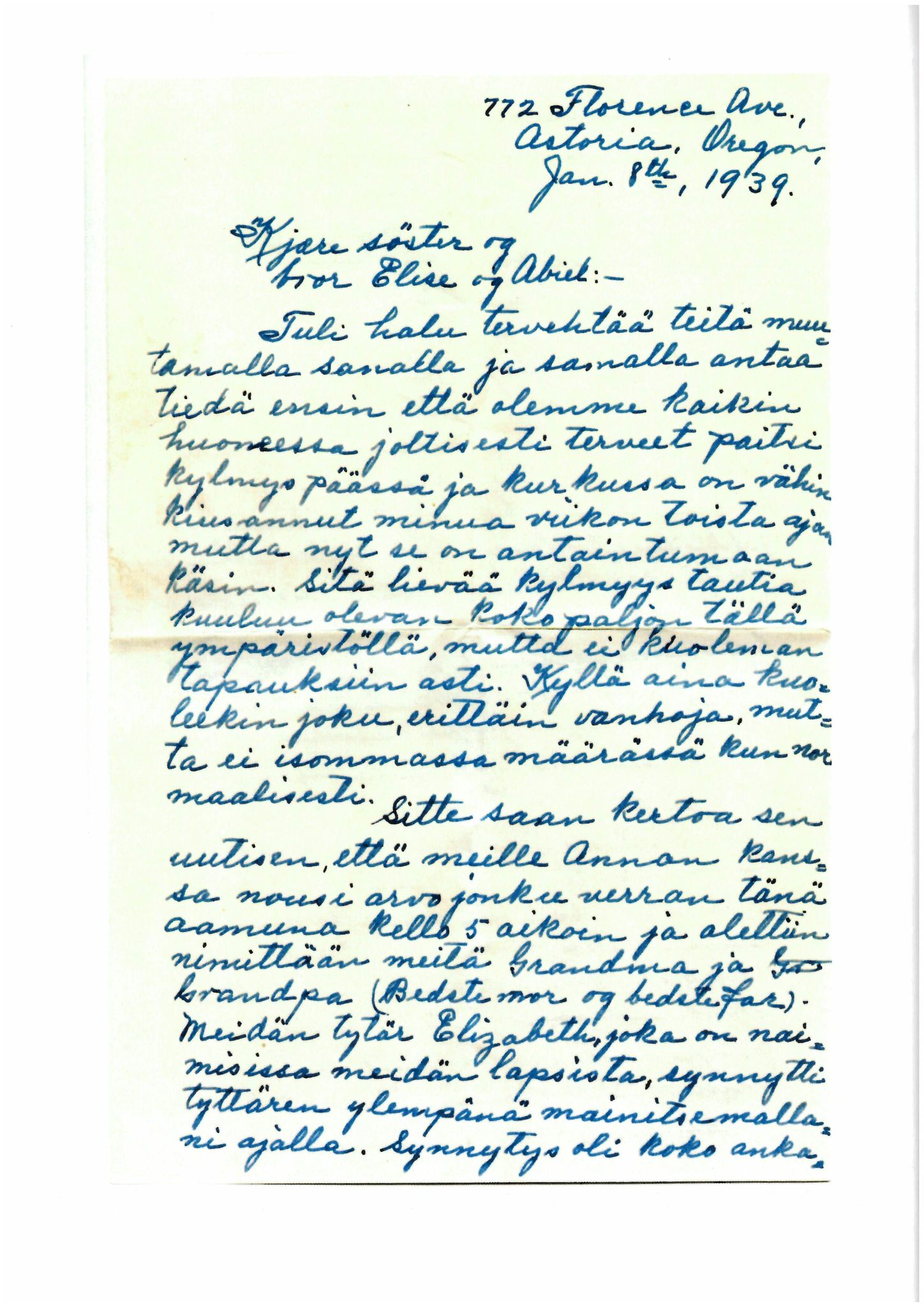 Elise Balos brevsamling, FMFB/A-1082/F/Fb/L0005:  Brev fra Hans J. Lilleeng til Elise Balo, 1939