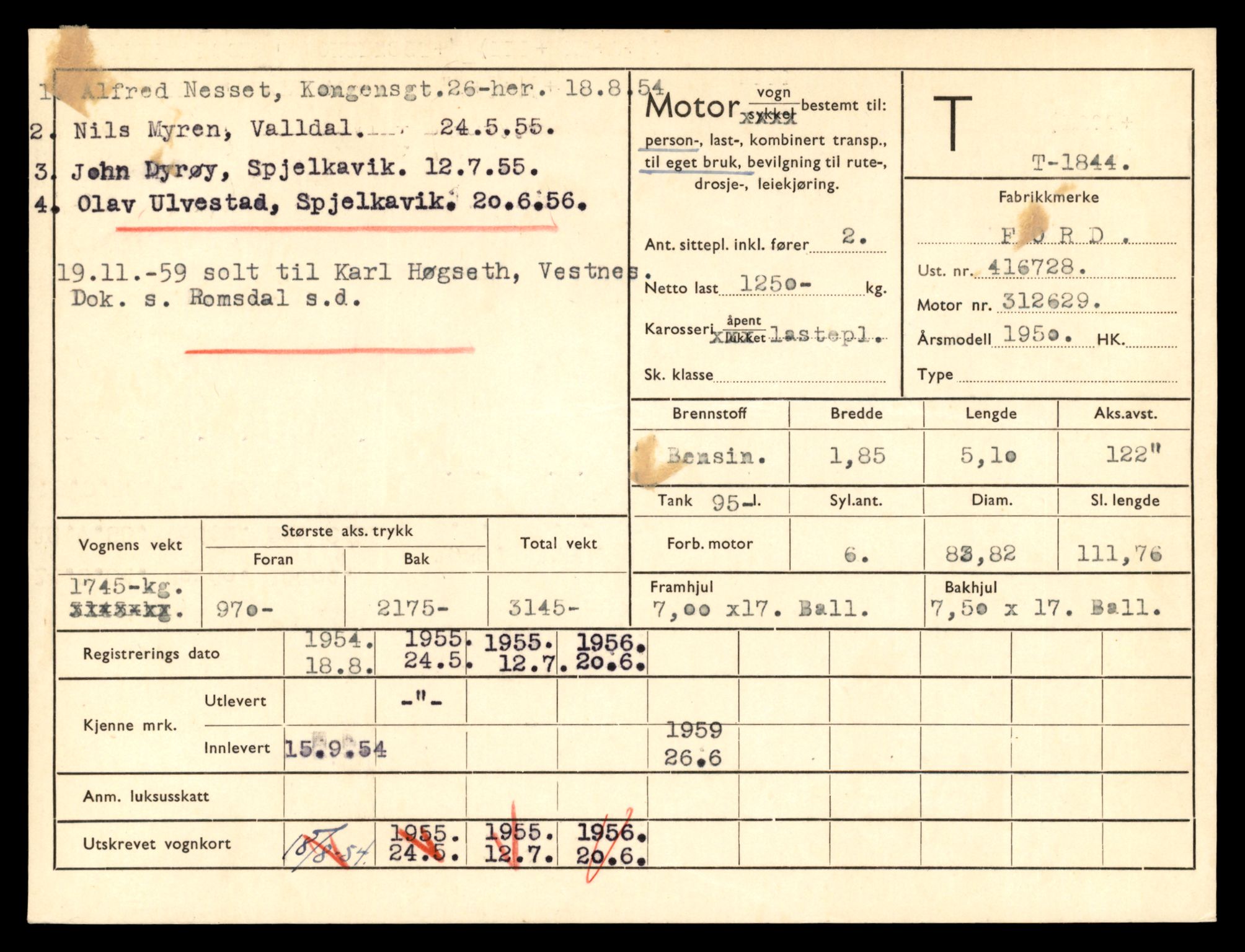 Møre og Romsdal vegkontor - Ålesund trafikkstasjon, AV/SAT-A-4099/F/Fe/L0015: Registreringskort for kjøretøy T 1700 - T 1850, 1927-1998, p. 2957