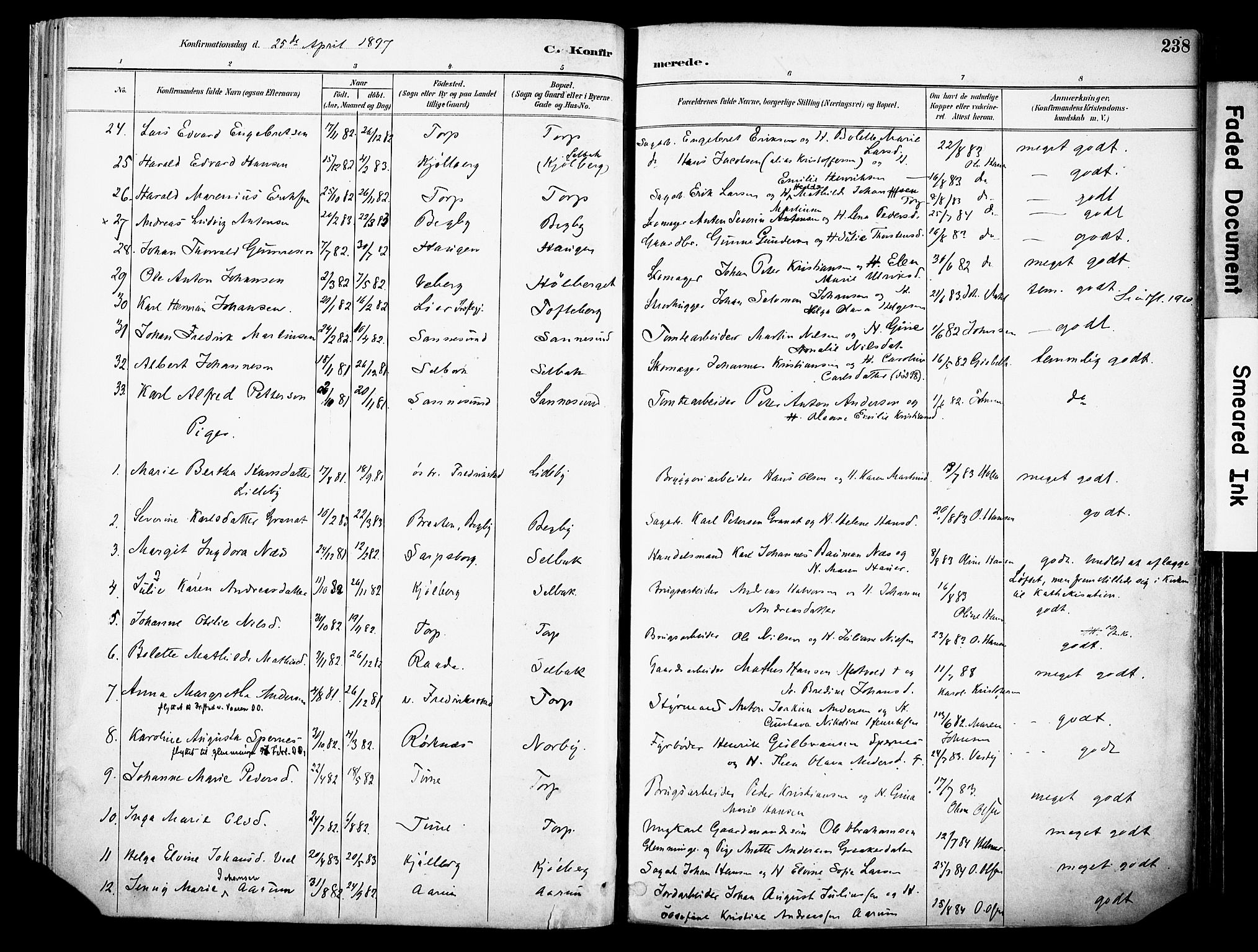 Borge prestekontor Kirkebøker, AV/SAO-A-10903/F/Fa/L0008: Parish register (official) no. I 8B, 1887-1902, p. 238