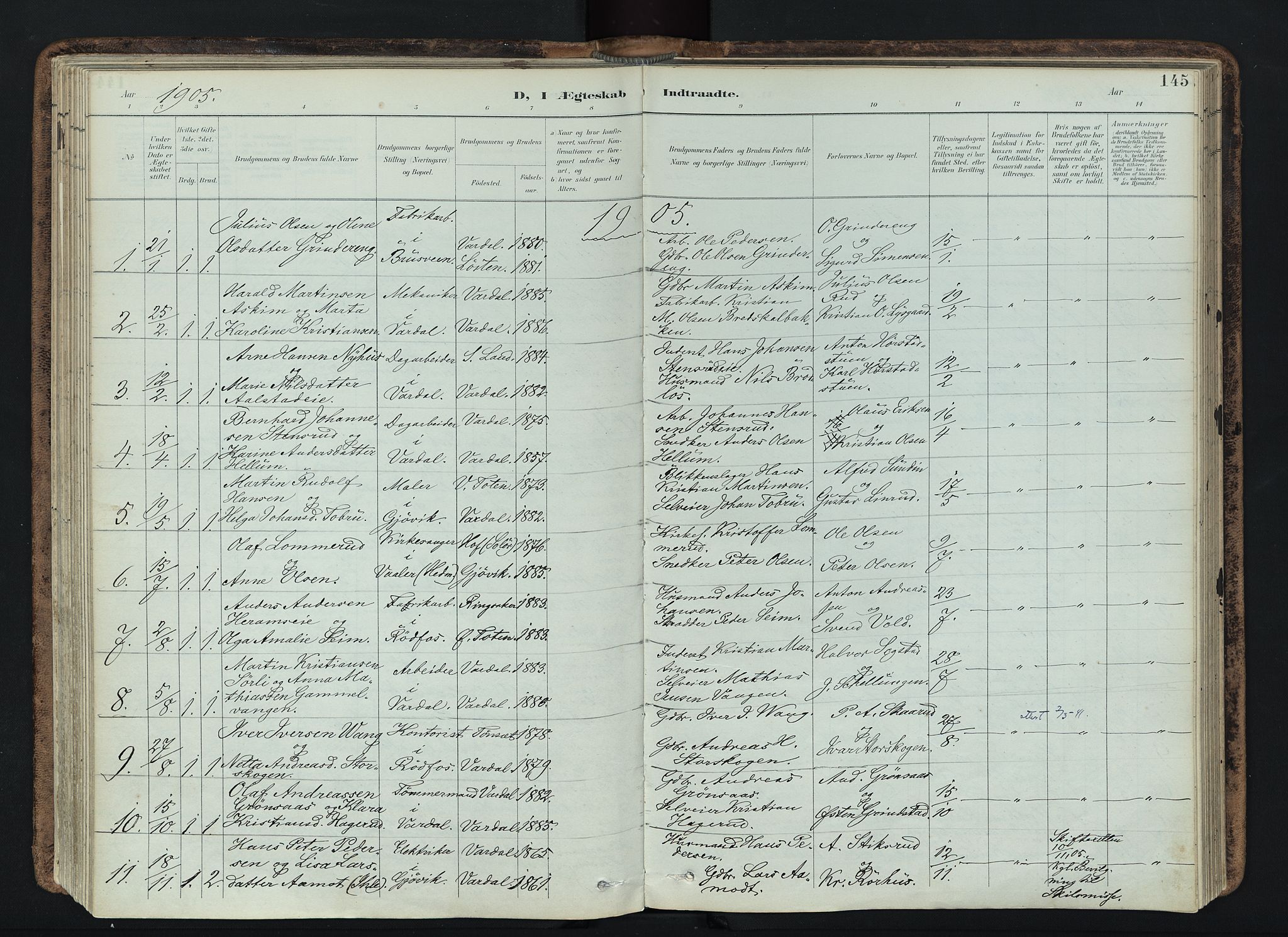 Vardal prestekontor, SAH/PREST-100/H/Ha/Haa/L0019: Parish register (official) no. 19, 1893-1907, p. 145