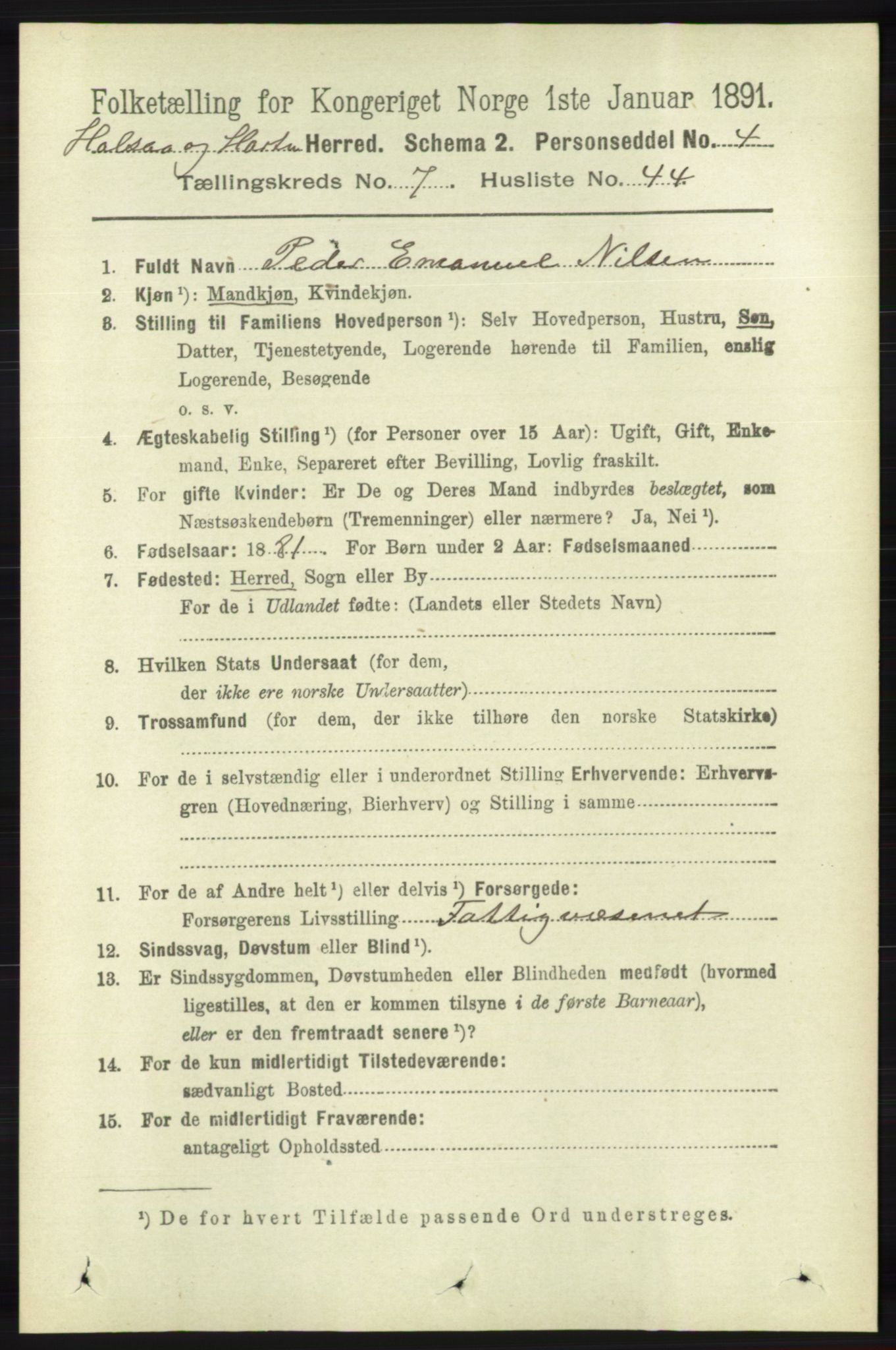 RA, 1891 census for 1019 Halse og Harkmark, 1891, p. 2975