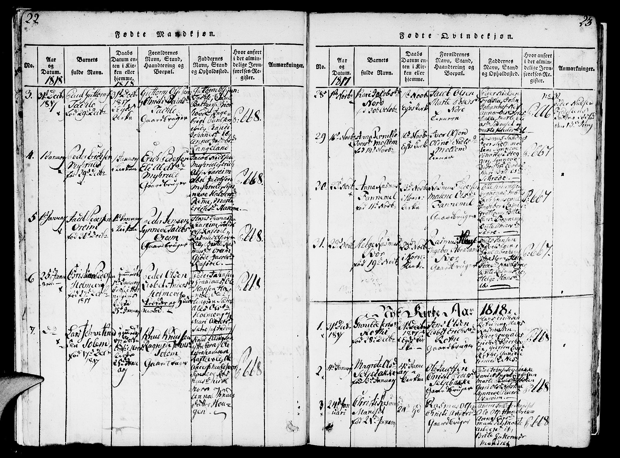 Eid sokneprestembete, AV/SAB-A-82301/H/Haa/Haaa/L0005: Parish register (official) no. A 5, 1816-1830, p. 22-23