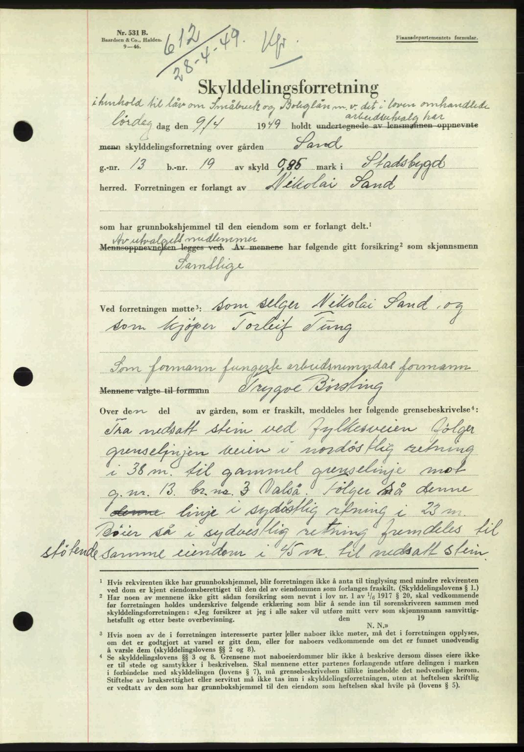 Fosen sorenskriveri, AV/SAT-A-1107/1/2/2C: Mortgage book no. A7-9, 1947-1949, Diary no: : 612/1949