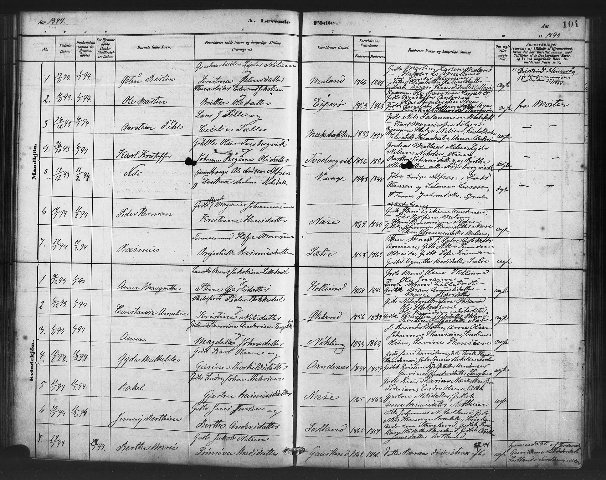 Finnås sokneprestembete, SAB/A-99925/H/Ha/Haa/Haac/L0001: Parish register (official) no. C 1, 1881-1894, p. 104