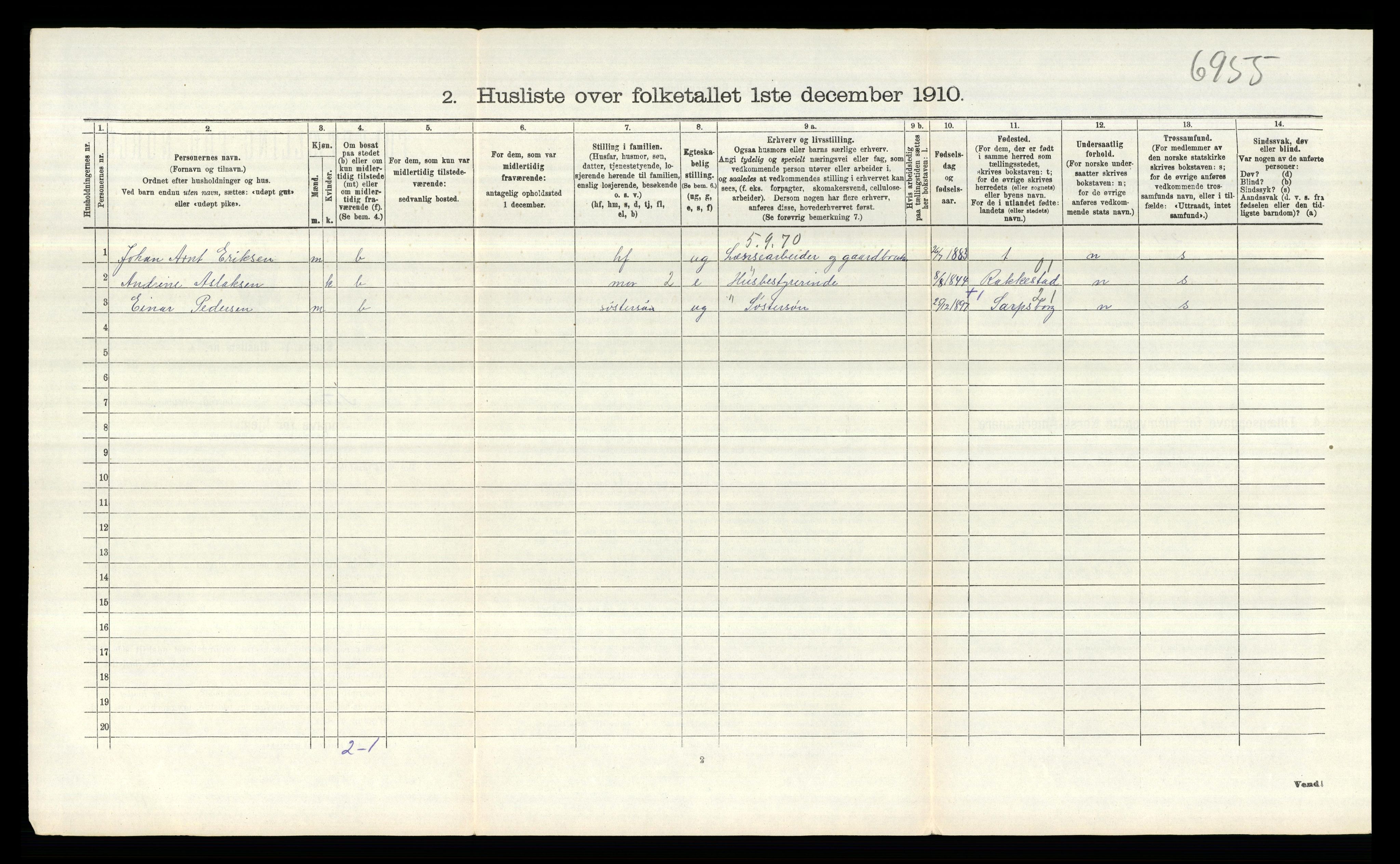 RA, 1910 census for Tune, 1910, p. 2109