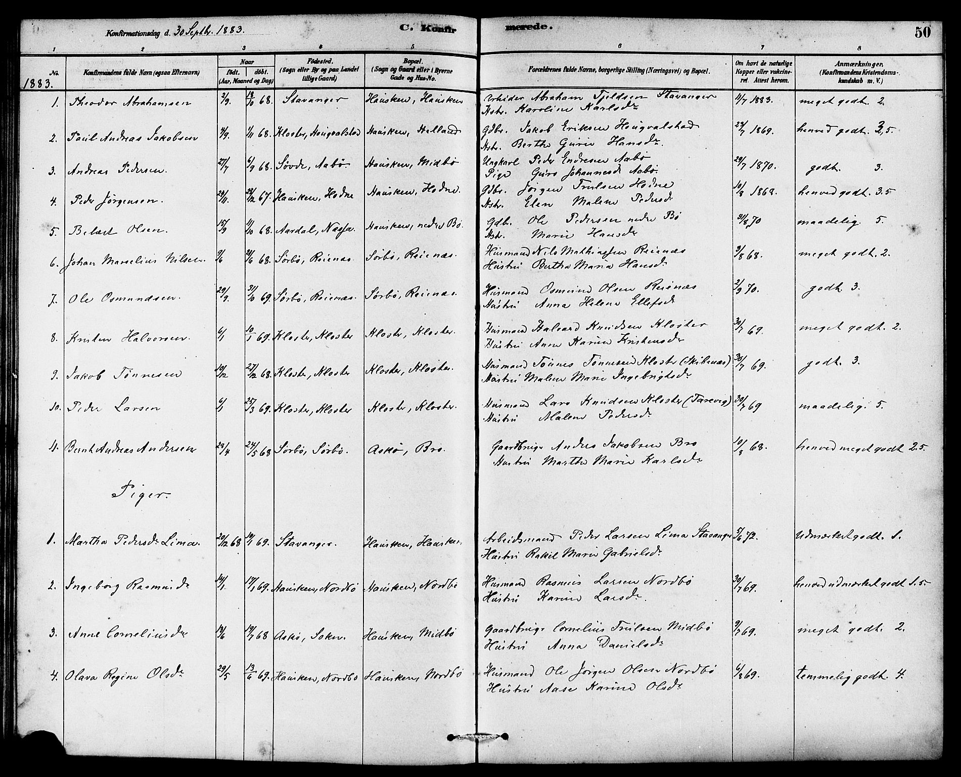 Rennesøy sokneprestkontor, SAST/A -101827/H/Ha/Haa/L0007: Parish register (official) no. A 7, 1878-1884, p. 50