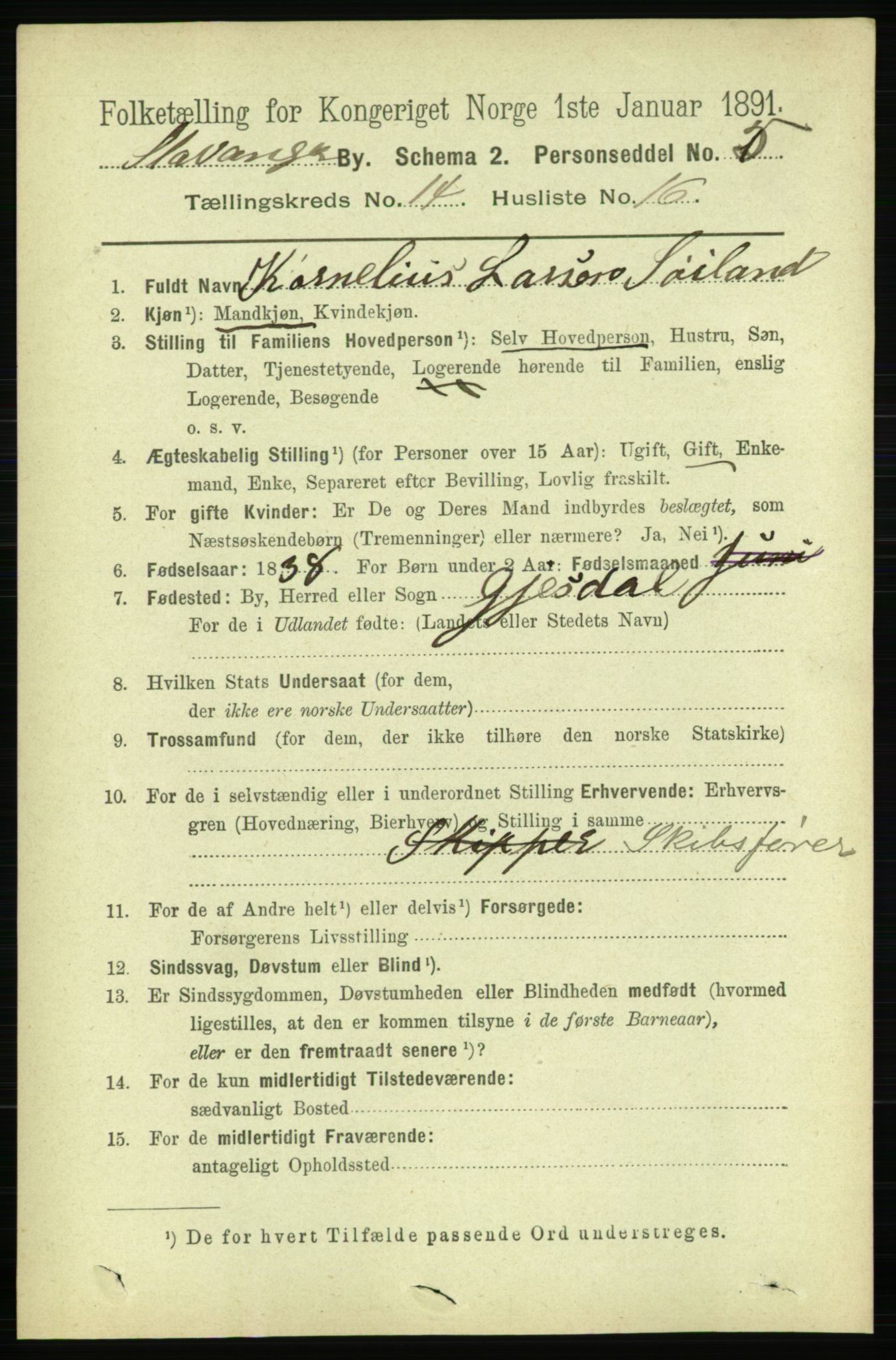 RA, 1891 census for 1103 Stavanger, 1891, p. 17088