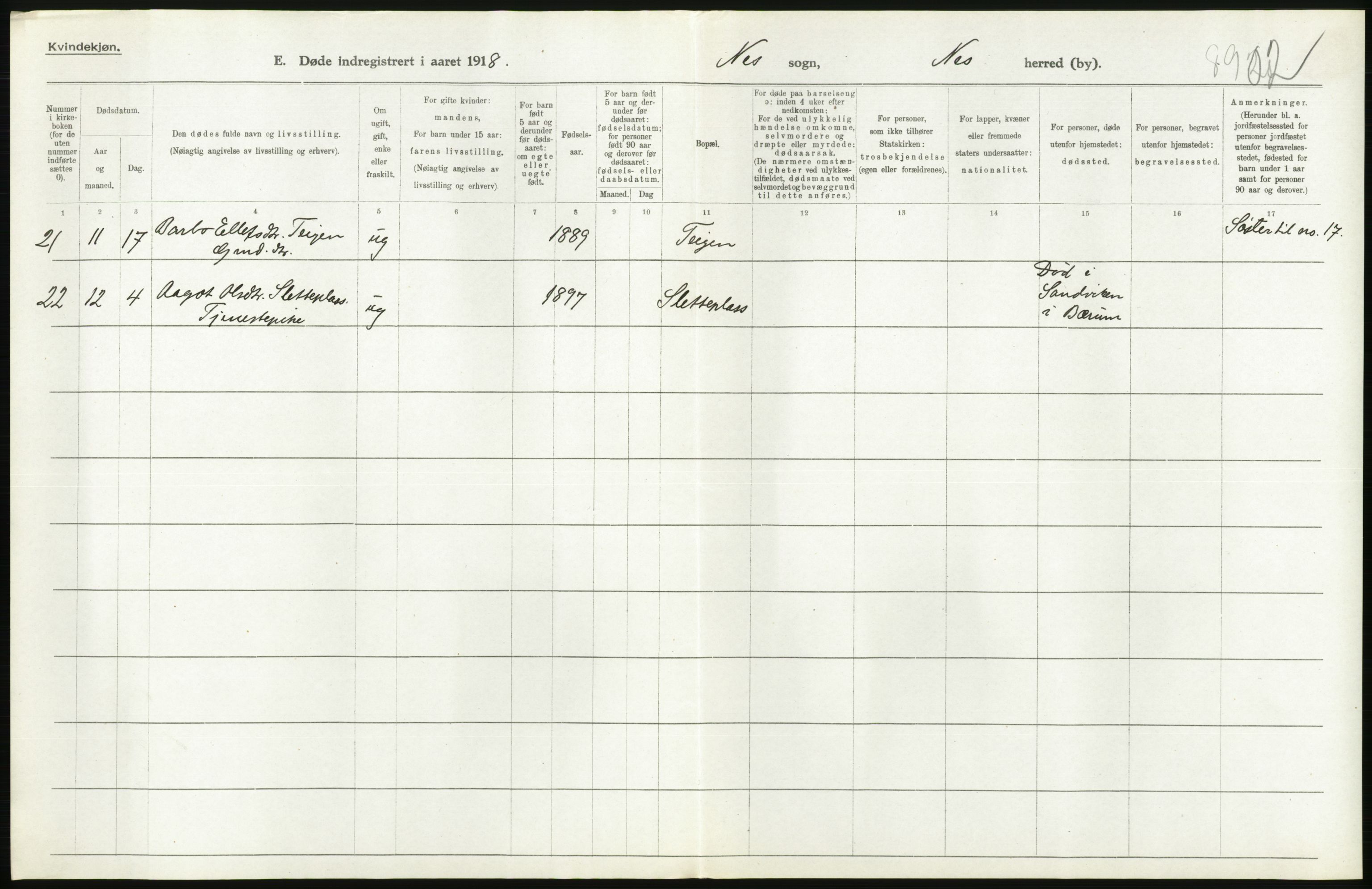 Statistisk sentralbyrå, Sosiodemografiske emner, Befolkning, RA/S-2228/D/Df/Dfb/Dfbh/L0020: Buskerud fylke: Døde. Bygder og byer., 1918, p. 232