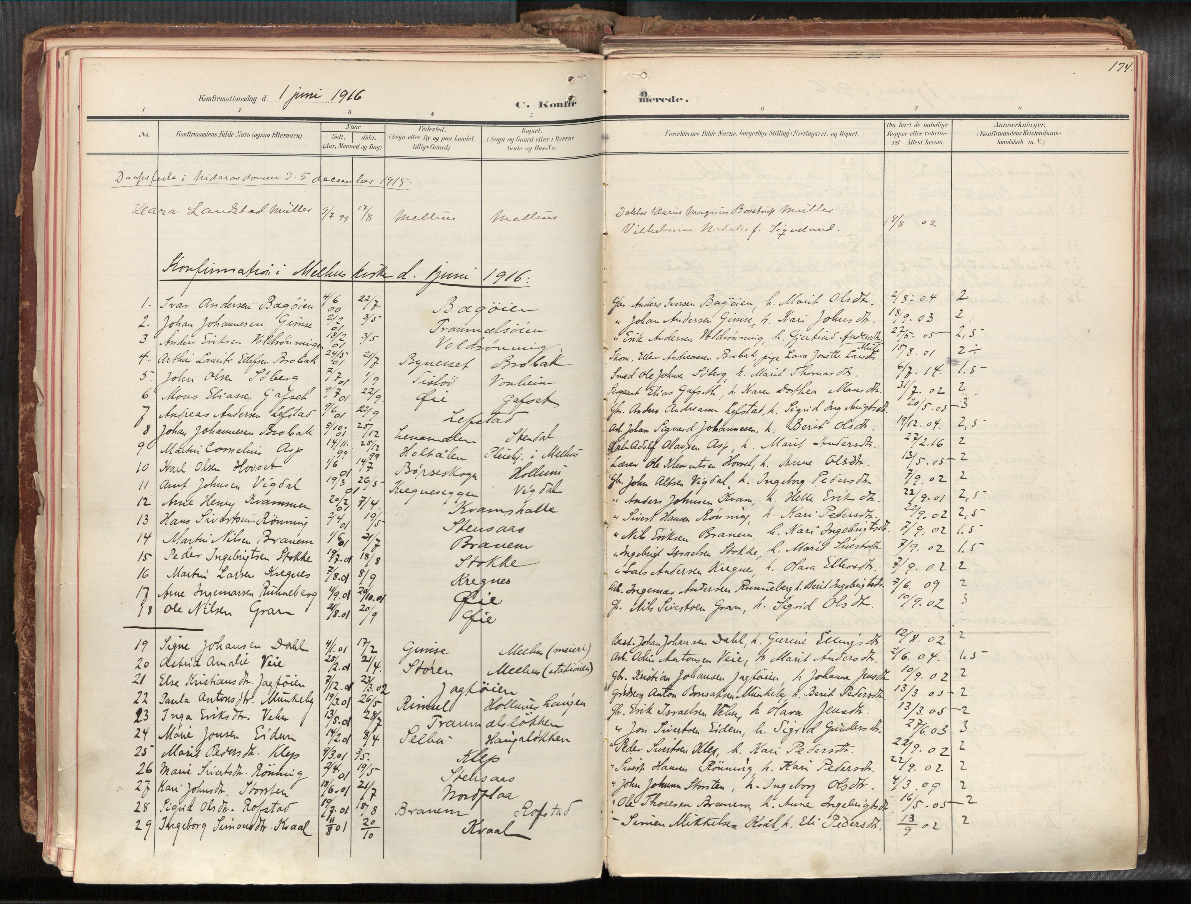 Ministerialprotokoller, klokkerbøker og fødselsregistre - Sør-Trøndelag, SAT/A-1456/691/L1085b: Parish register (official) no. 691A18, 1908-1930, p. 174