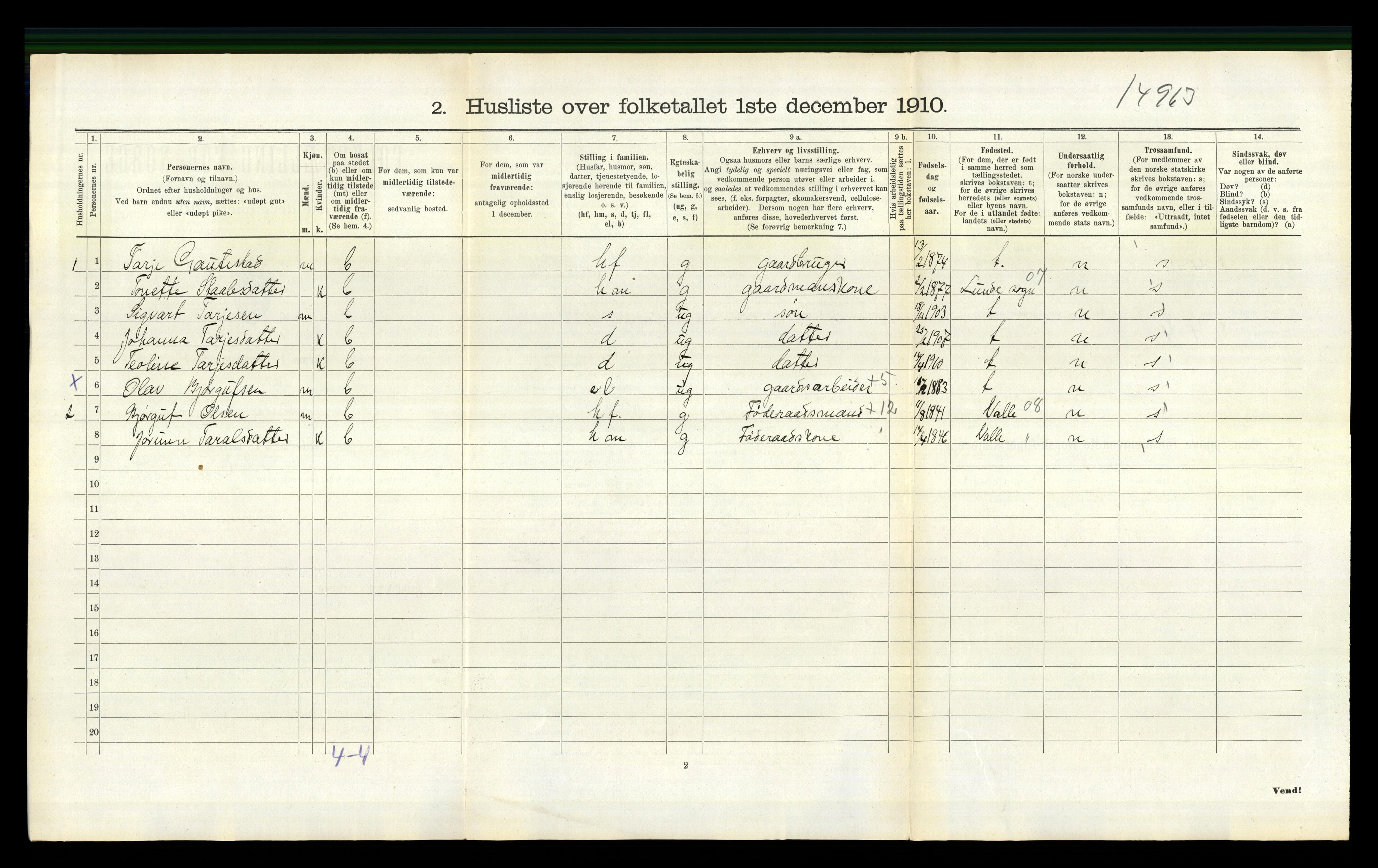 RA, 1910 census for Evje, 1910, p. 185