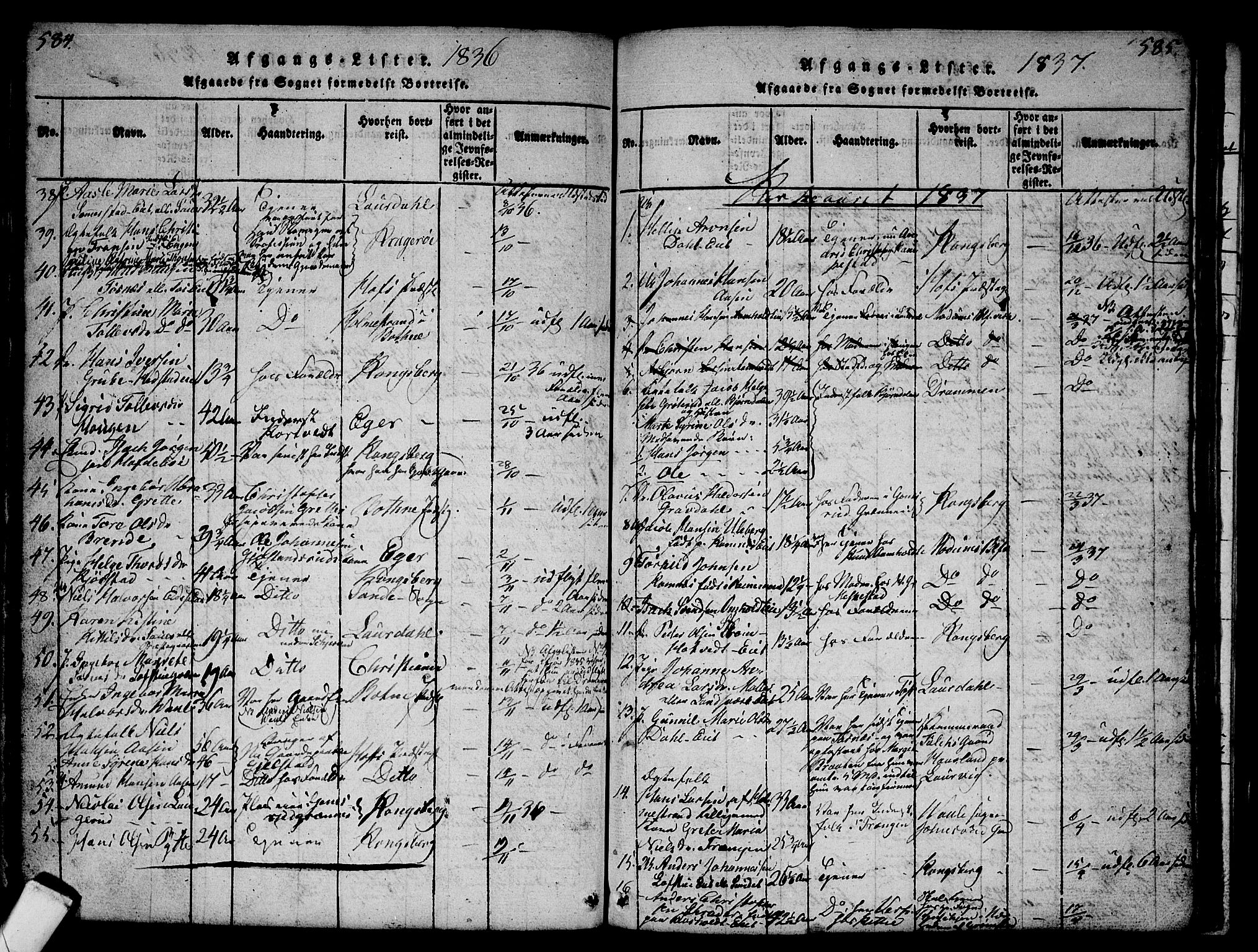 Sandsvær kirkebøker, AV/SAKO-A-244/G/Ga/L0003: Parish register (copy) no. I 3, 1817-1839, p. 584-585