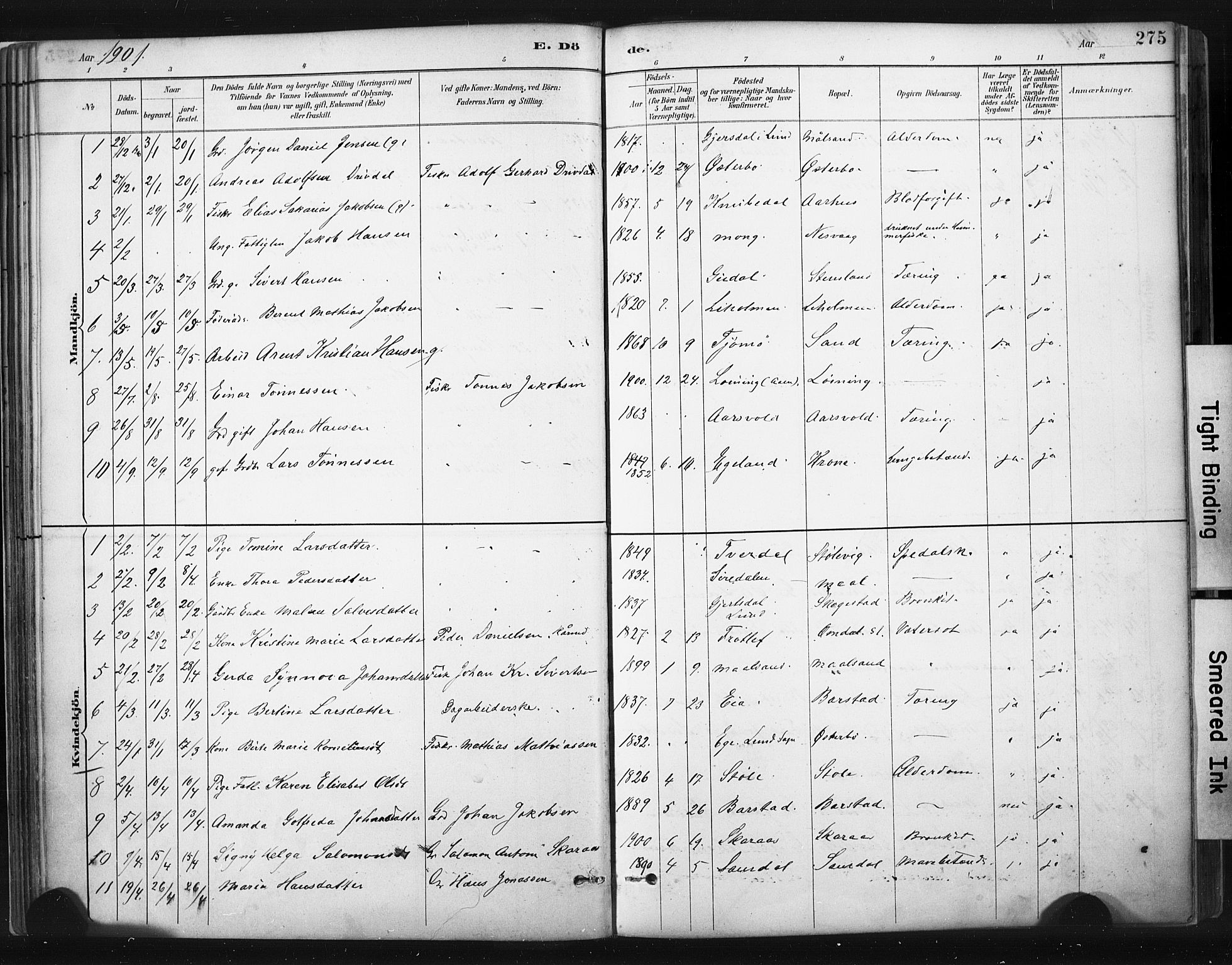 Sokndal sokneprestkontor, AV/SAST-A-101808: Parish register (official) no. A 11.2, 1887-1905, p. 275