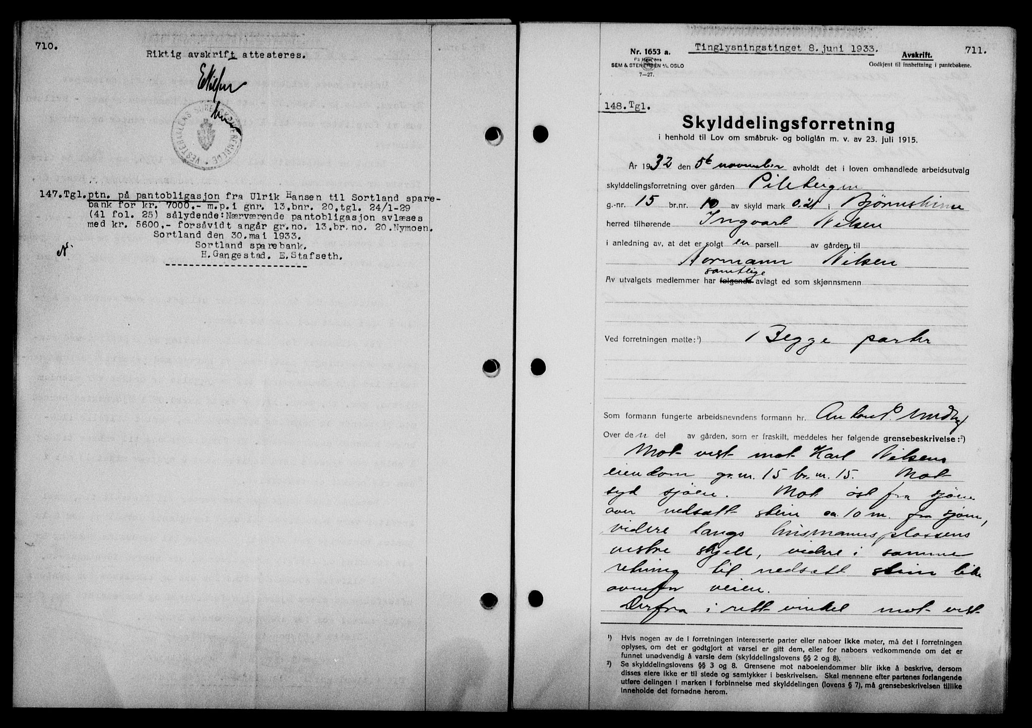 Vesterålen sorenskriveri, SAT/A-4180/1/2/2Ca/L0057: Mortgage book no. 50, 1933-1933, Deed date: 22.06.1933