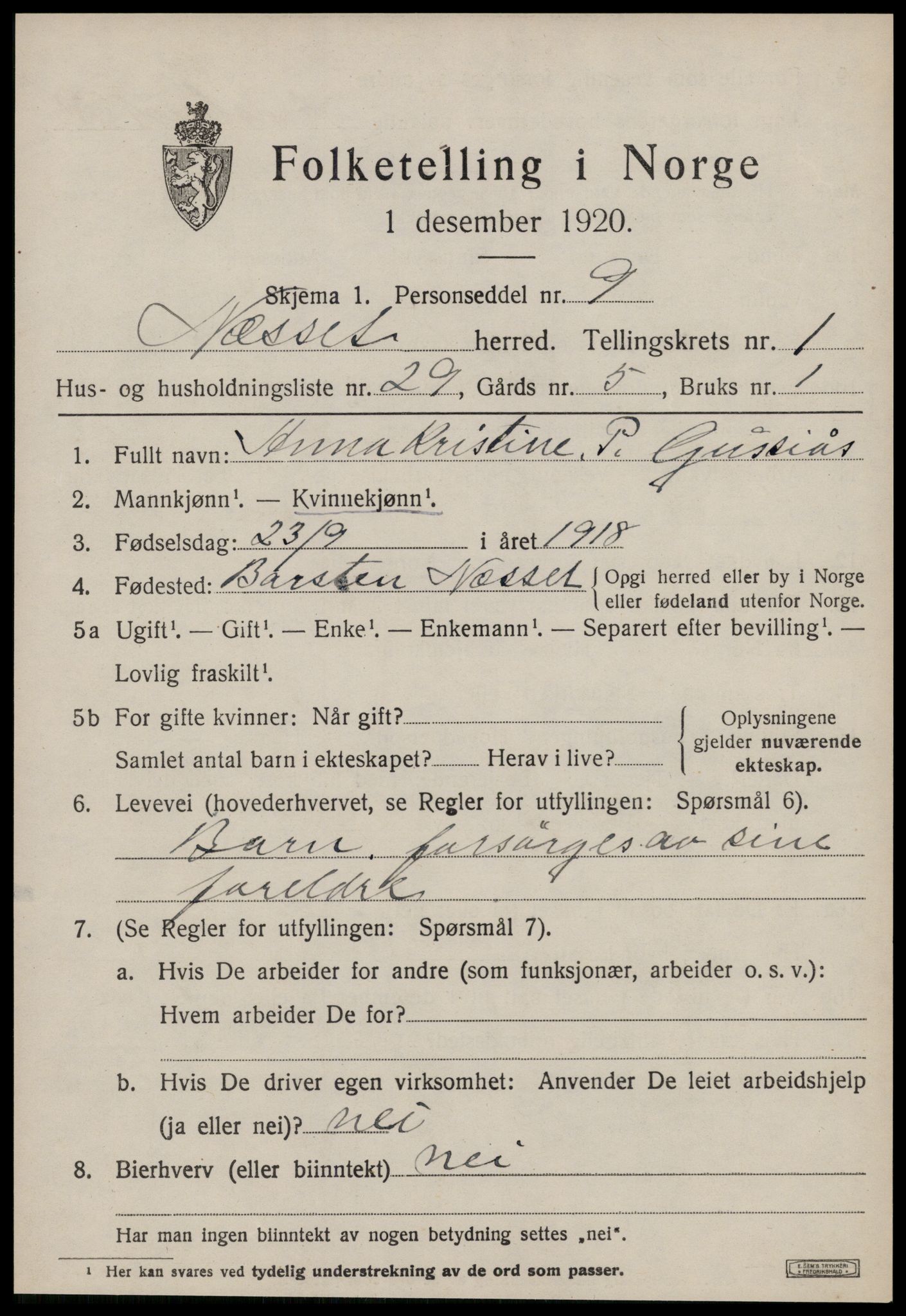 SAT, 1920 census for Nesset, 1920, p. 984