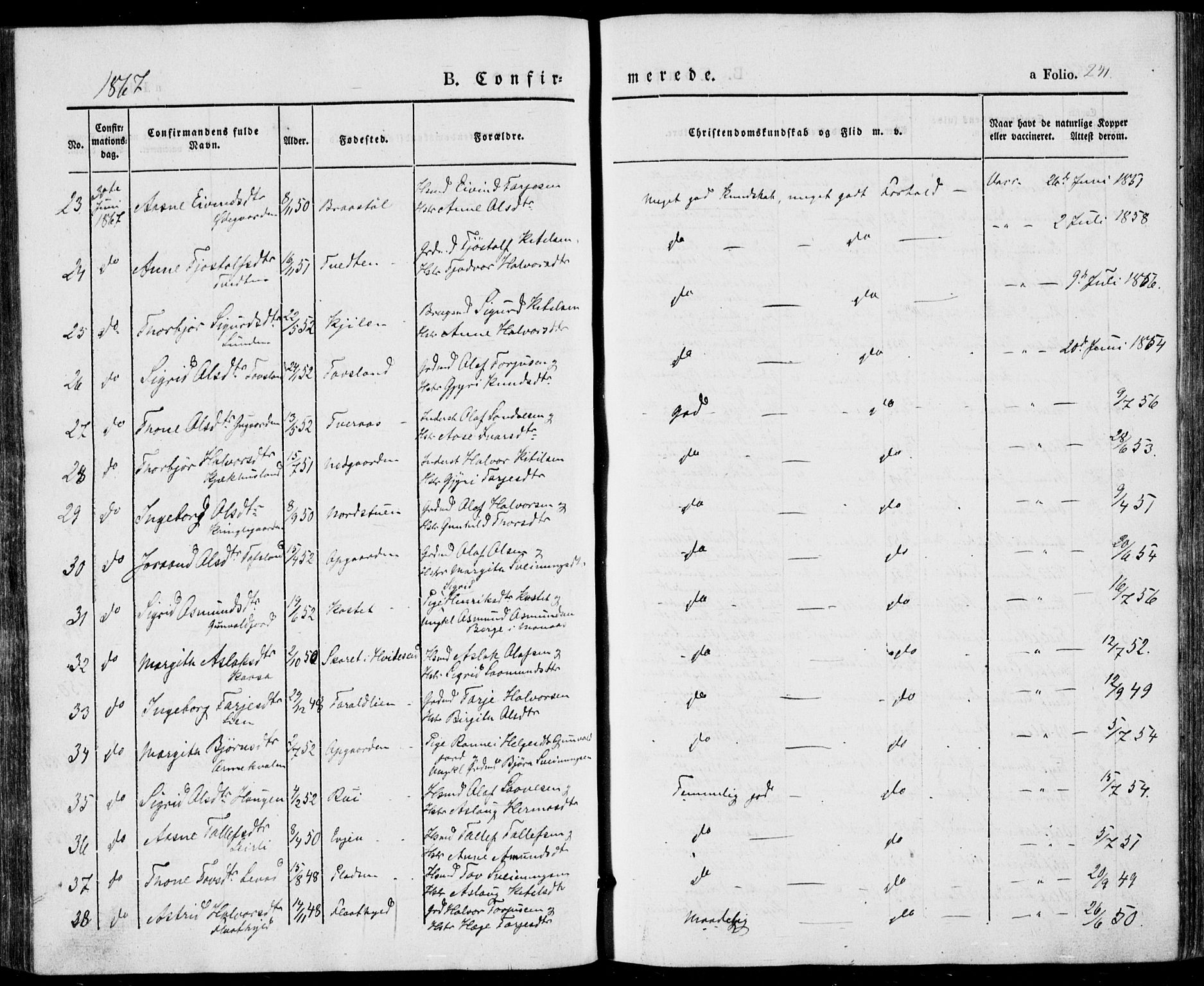 Vinje kirkebøker, AV/SAKO-A-312/F/Fa/L0004: Parish register (official) no. I 4, 1843-1869, p. 241