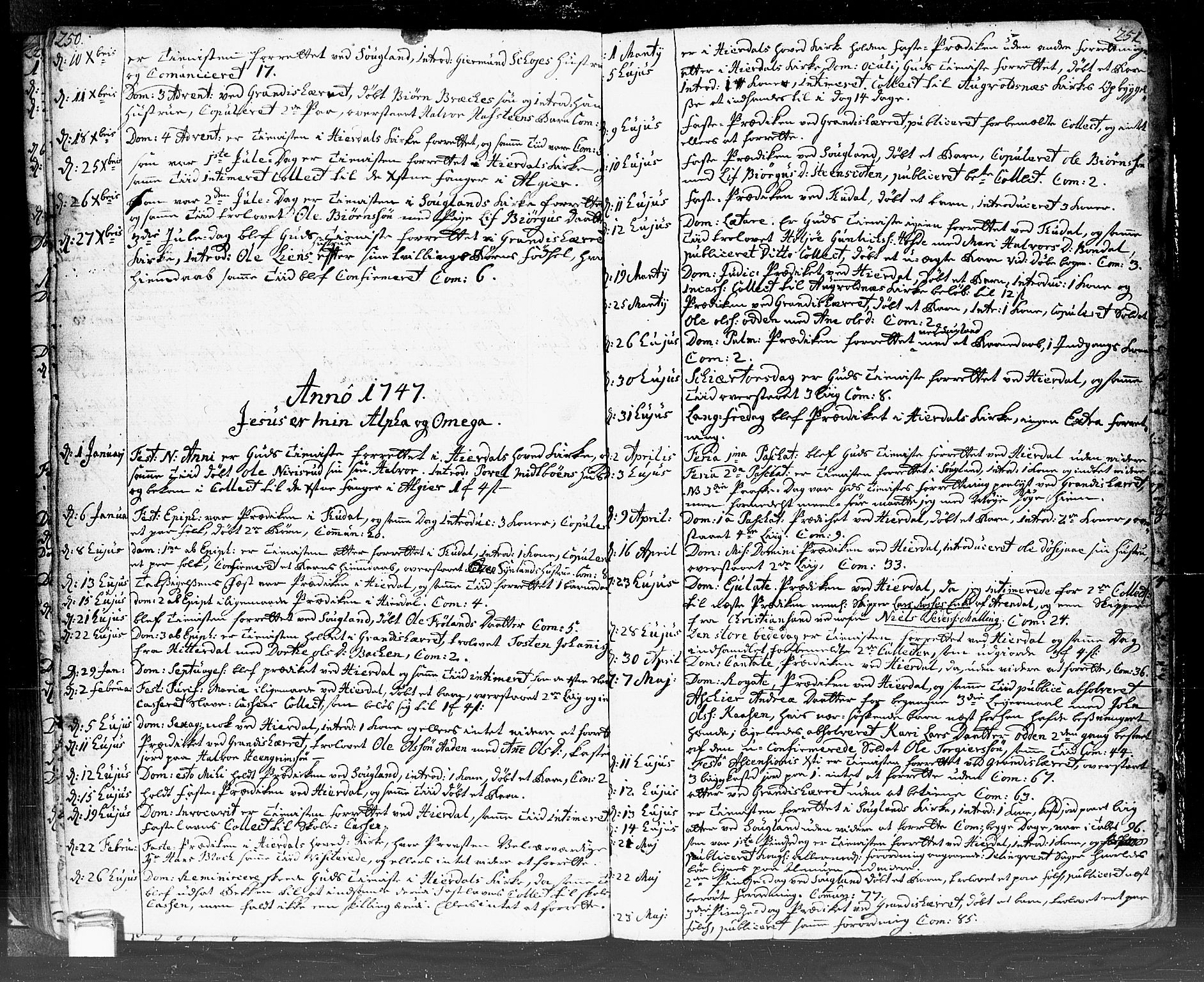 Hjartdal kirkebøker, SAKO/A-270/F/Fa/L0002: Parish register (official) no. I 2, 1716-1754, p. 250-251