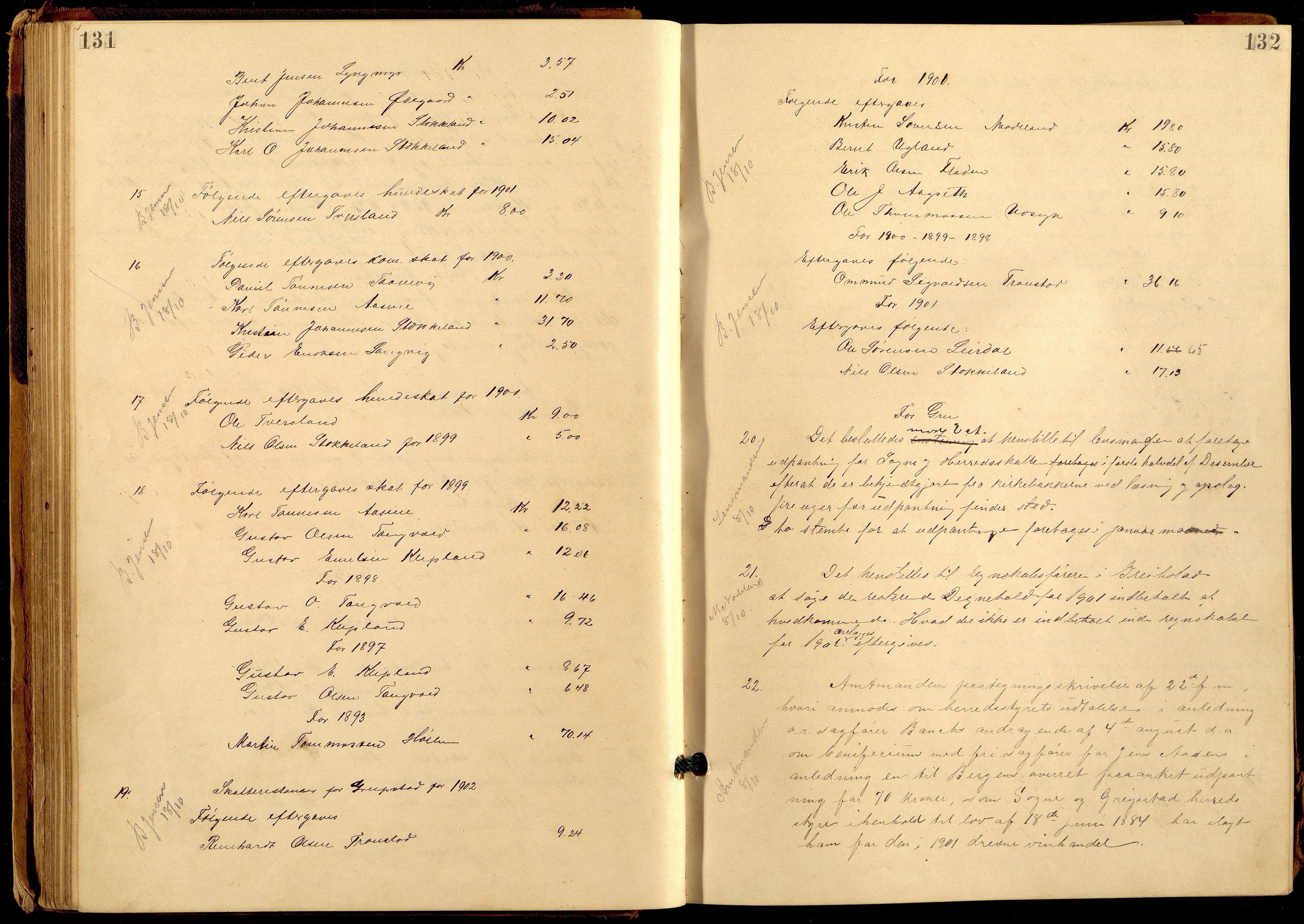 Søgne og Greipstad kommune - Formannskapet, ARKSOR/1018SG120/A/L0006: Møtebok (d), 1901-1909, p. 131-132