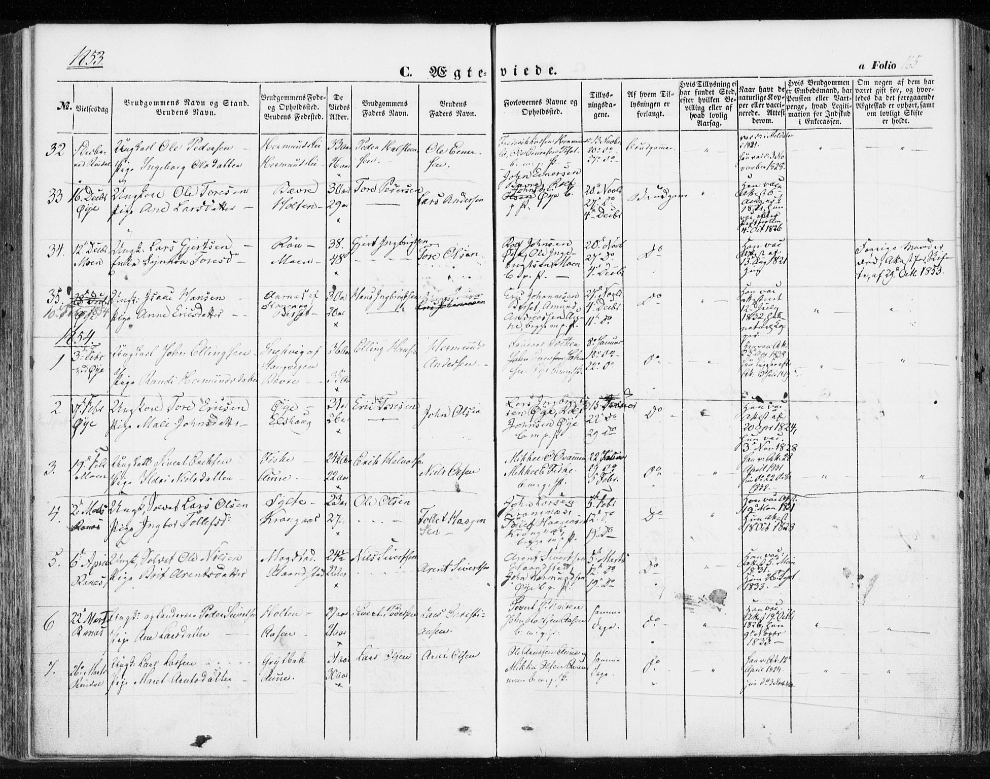 Ministerialprotokoller, klokkerbøker og fødselsregistre - Møre og Romsdal, SAT/A-1454/595/L1044: Parish register (official) no. 595A06, 1852-1863, p. 165