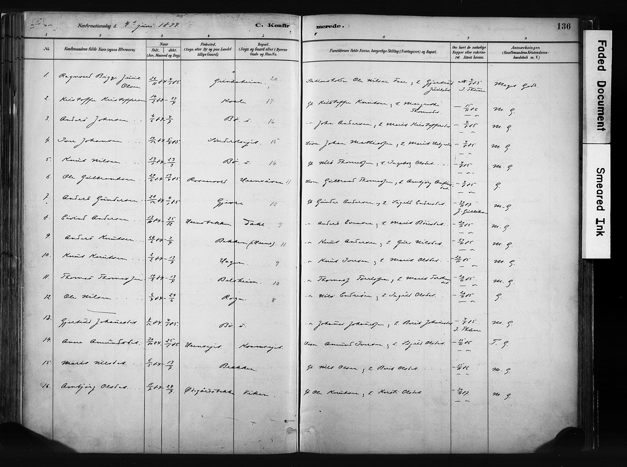 Vang prestekontor, Valdres, SAH/PREST-140/H/Ha/L0008: Parish register (official) no. 8, 1882-1910, p. 136