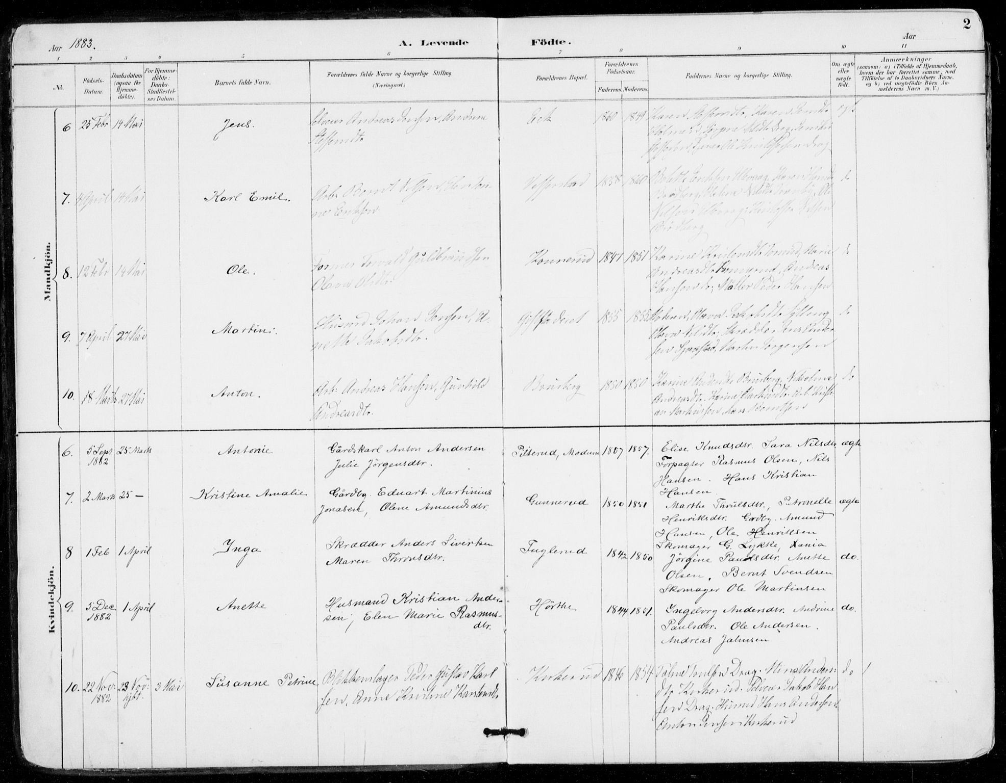 Sylling kirkebøker, AV/SAKO-A-247/F/Fa/L0001: Parish register (official) no. 1, 1883-1910, p. 2