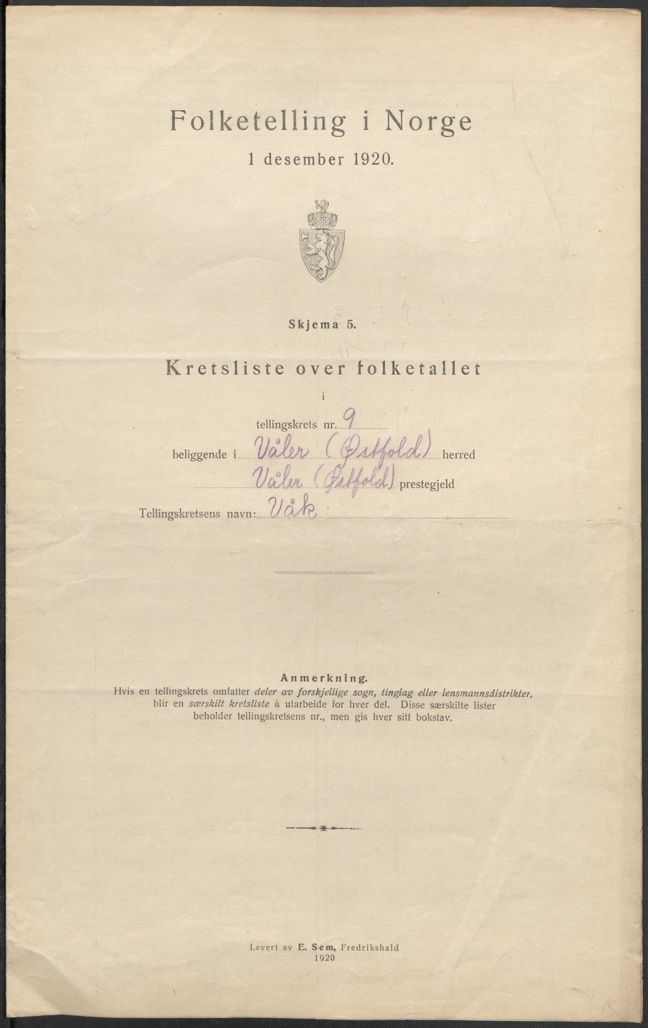 SAO, 1920 census for Våler, 1920, p. 37