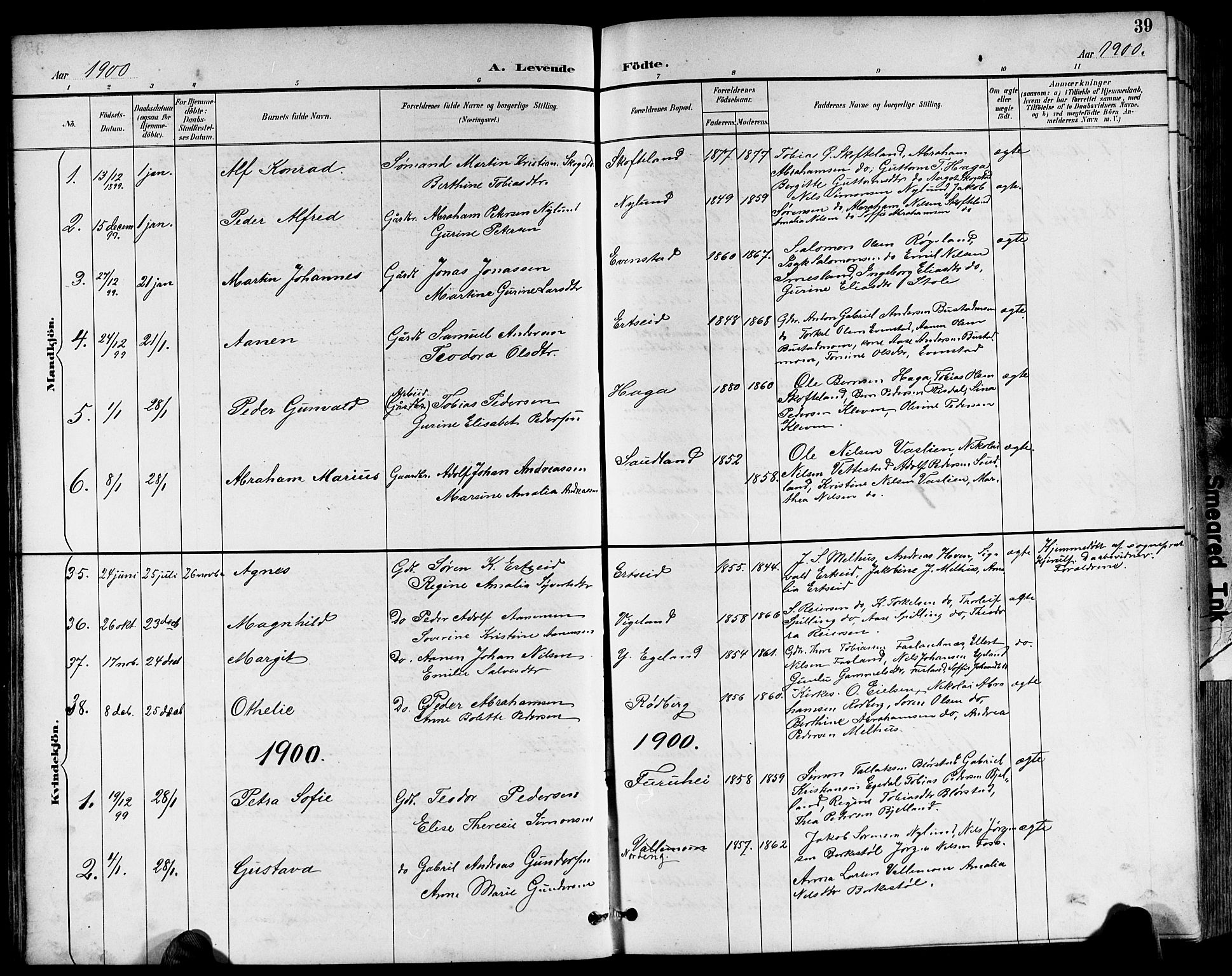 Sør-Audnedal sokneprestkontor, AV/SAK-1111-0039/F/Fb/Fbb/L0006: Parish register (copy) no. B 6, 1893-1915, p. 39