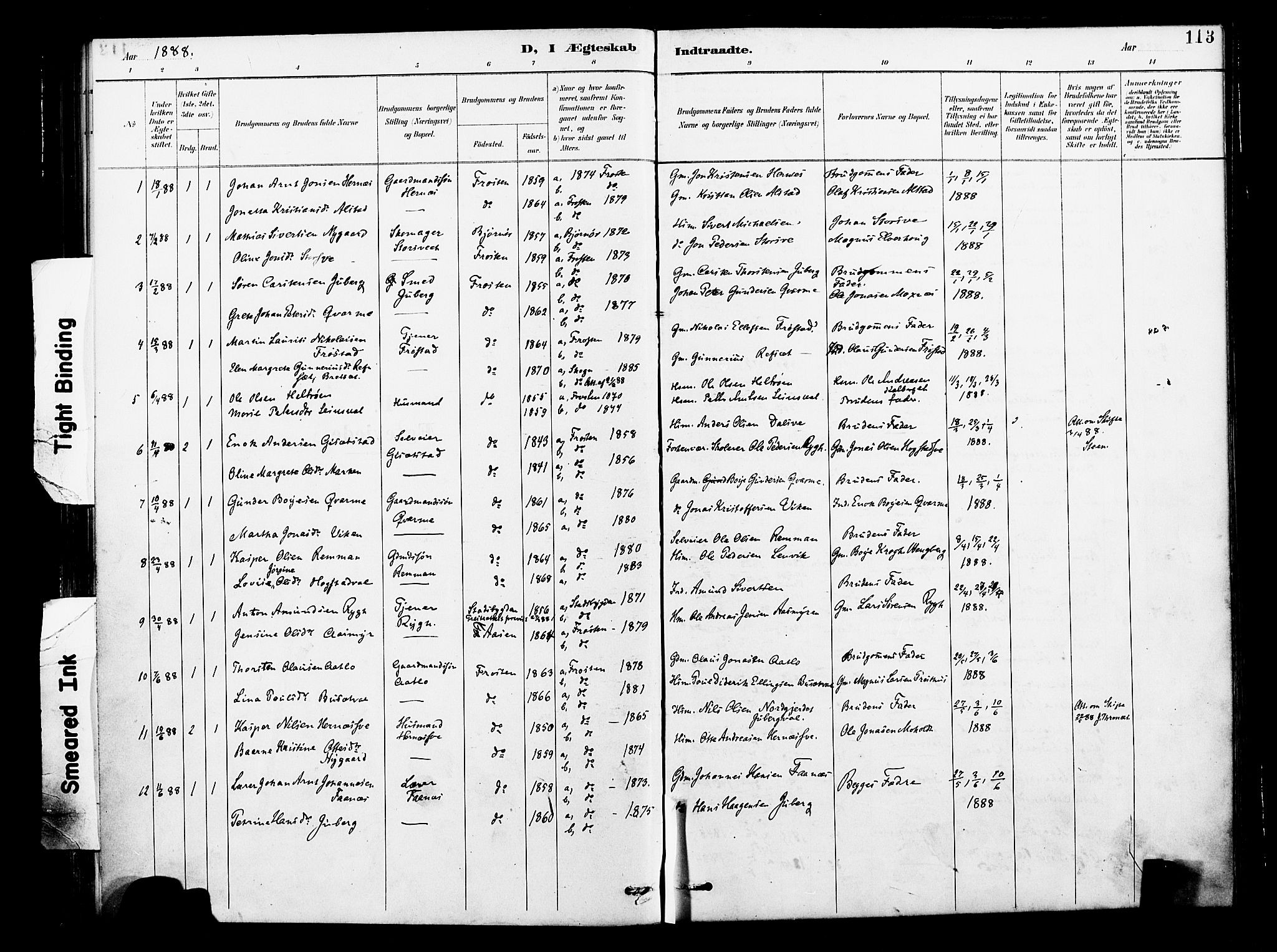 Ministerialprotokoller, klokkerbøker og fødselsregistre - Nord-Trøndelag, SAT/A-1458/713/L0121: Parish register (official) no. 713A10, 1888-1898, p. 113
