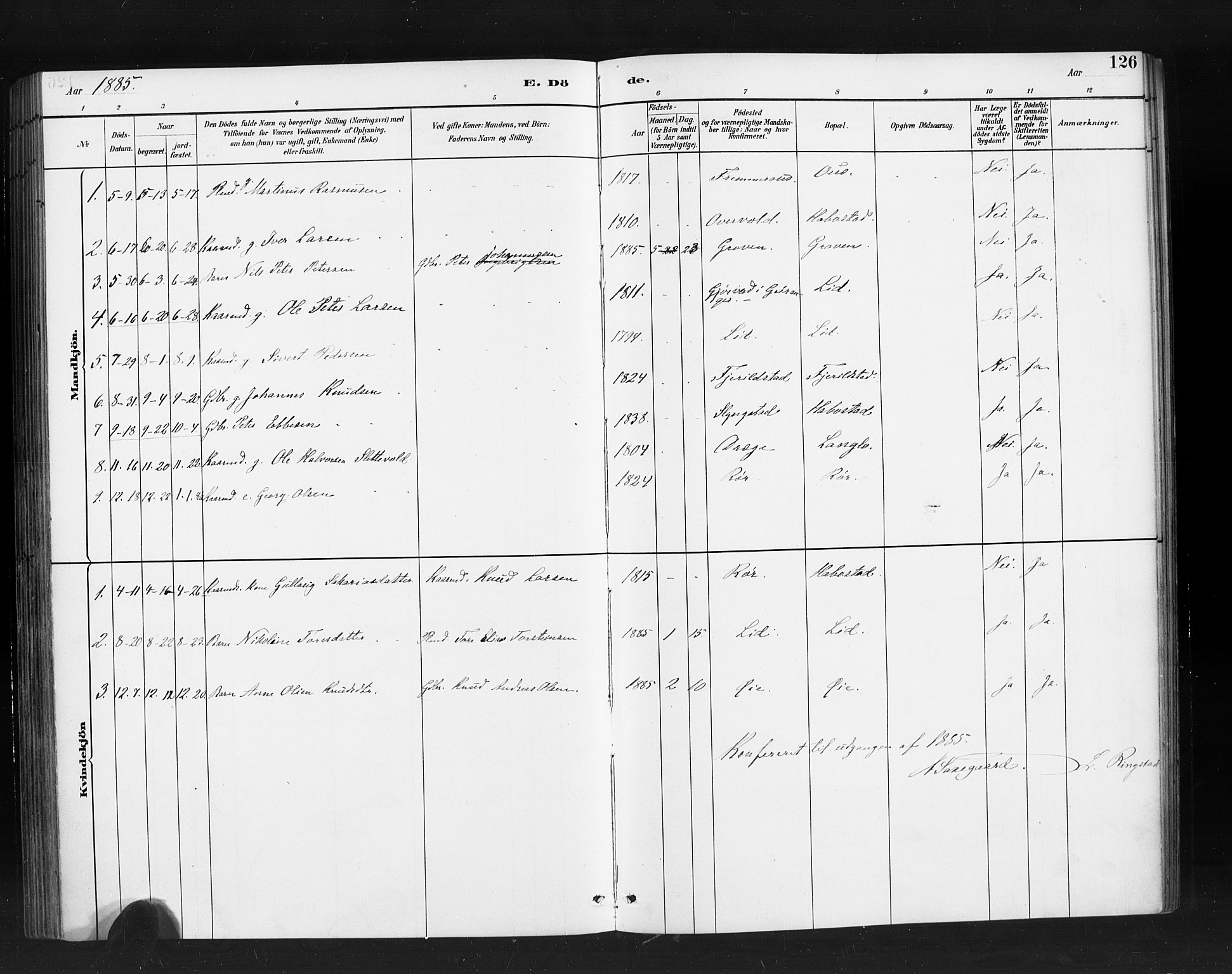 Ministerialprotokoller, klokkerbøker og fødselsregistre - Møre og Romsdal, AV/SAT-A-1454/520/L0283: Parish register (official) no. 520A12, 1882-1898, p. 126