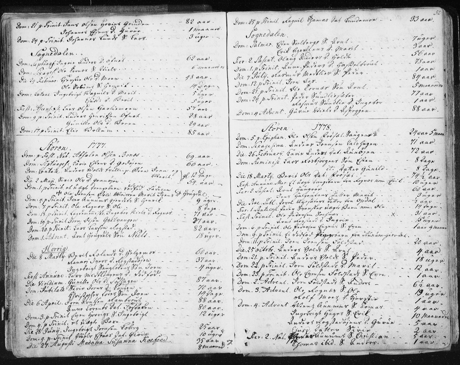 Ministerialprotokoller, klokkerbøker og fødselsregistre - Sør-Trøndelag, SAT/A-1456/687/L0991: Parish register (official) no. 687A02, 1747-1790, p. 52
