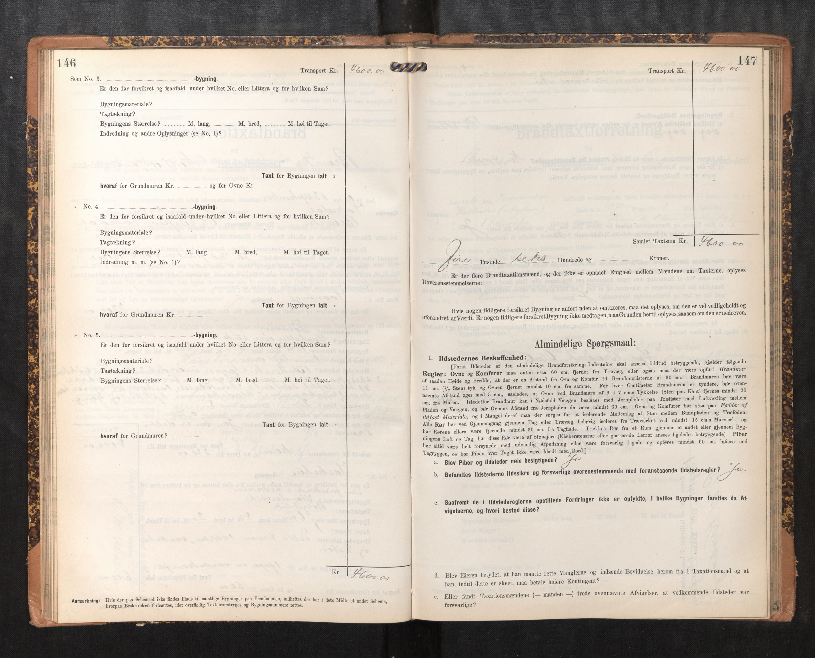 Lensmannen i Bruvik, AV/SAB-A-31301/0012/L0007: Branntakstprotokoll, skjematakst, 1906-1918, p. 146-147