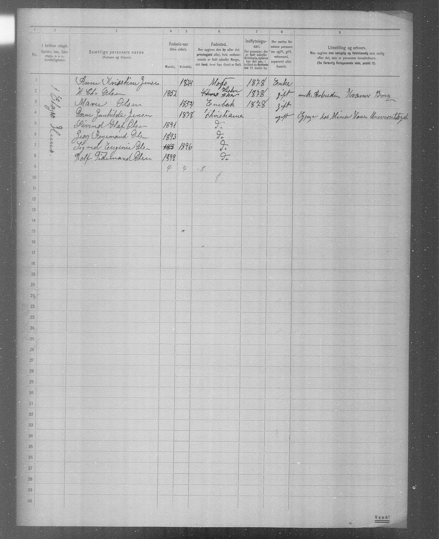 OBA, Municipal Census 1904 for Kristiania, 1904, p. 5434