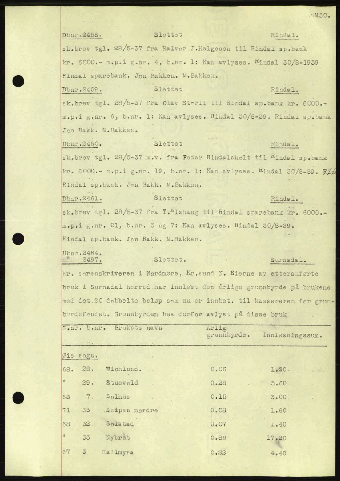 Nordmøre sorenskriveri, AV/SAT-A-4132/1/2/2Ca: Mortgage book no. C80, 1936-1939, Diary no: : 2458/1939