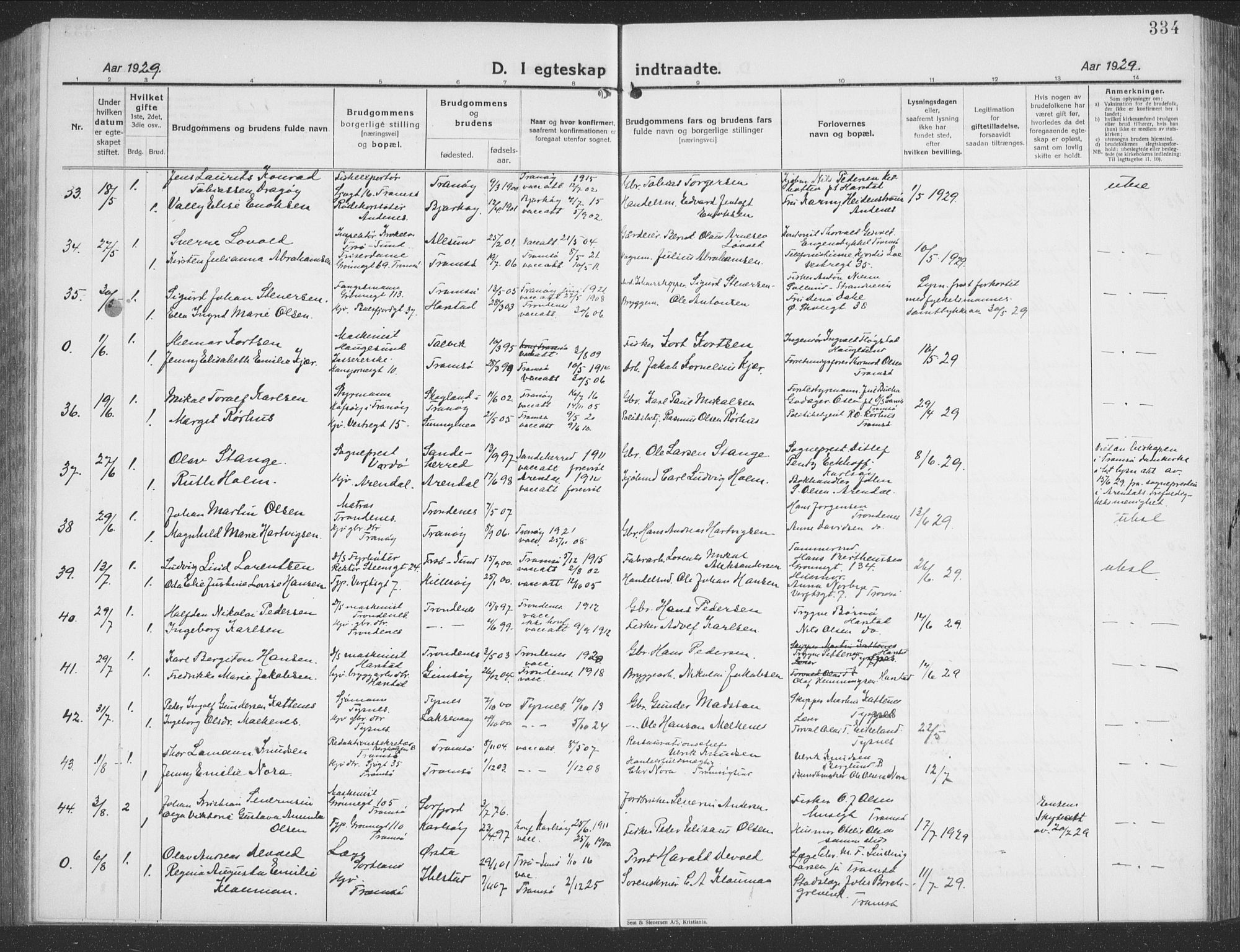 Tromsø sokneprestkontor/stiftsprosti/domprosti, SATØ/S-1343/G/Gb/L0010klokker: Parish register (copy) no. 10, 1925-1937, p. 334