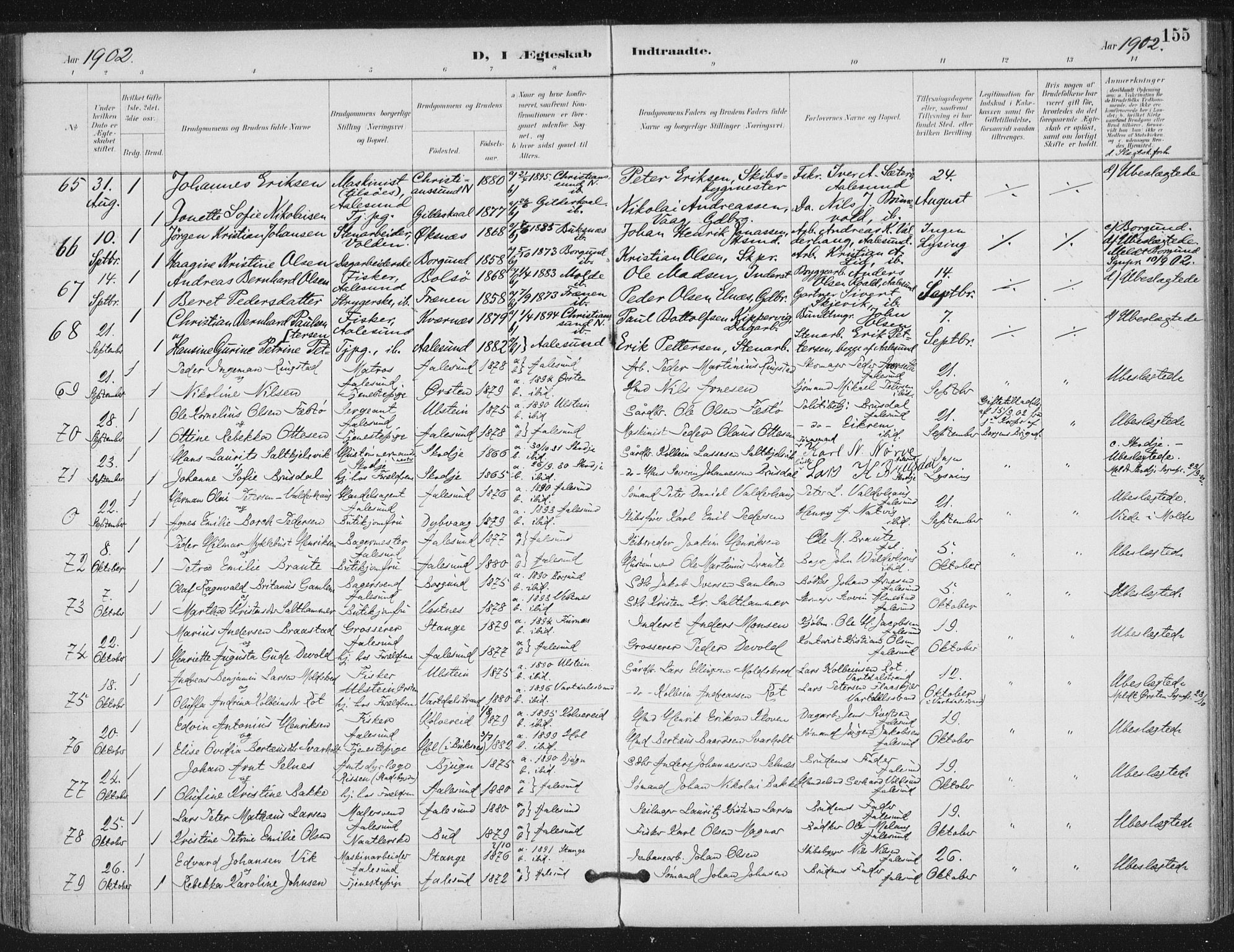 Ministerialprotokoller, klokkerbøker og fødselsregistre - Møre og Romsdal, AV/SAT-A-1454/529/L0457: Parish register (official) no. 529A07, 1894-1903, p. 155