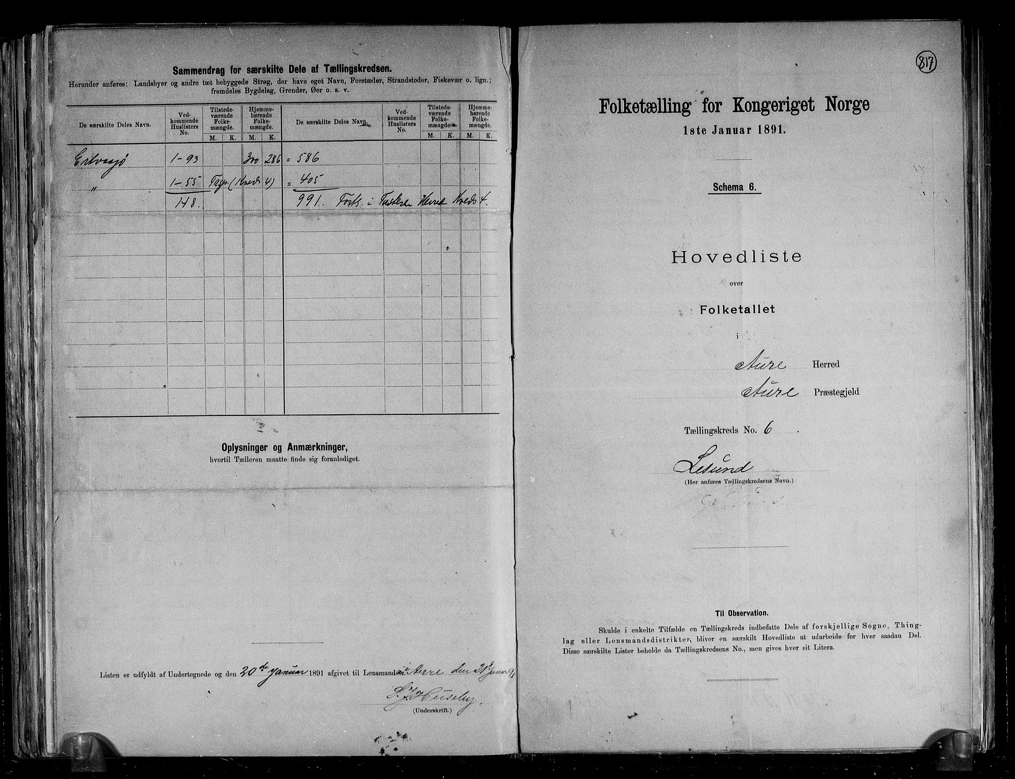 RA, 1891 census for 1569 Aure, 1891, p. 14