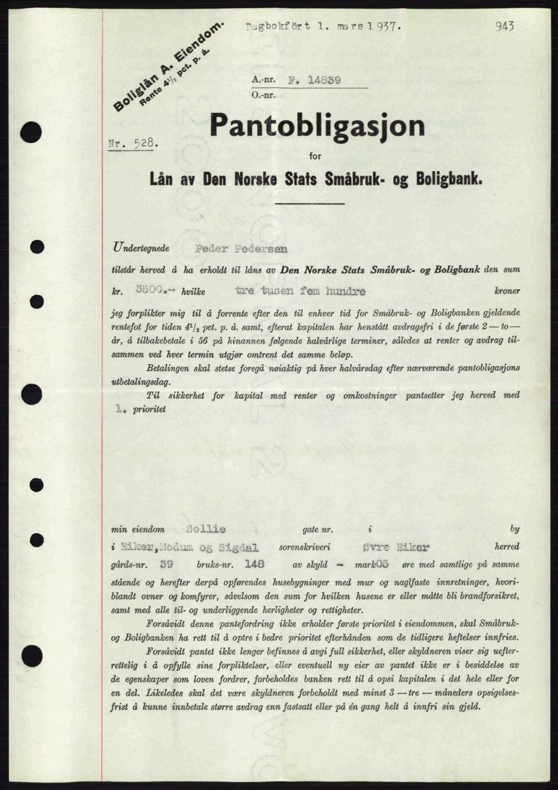 Eiker, Modum og Sigdal sorenskriveri, SAKO/A-123/G/Ga/Gab/L0034: Mortgage book no. A4, 1936-1937, Diary no: : 528/1937