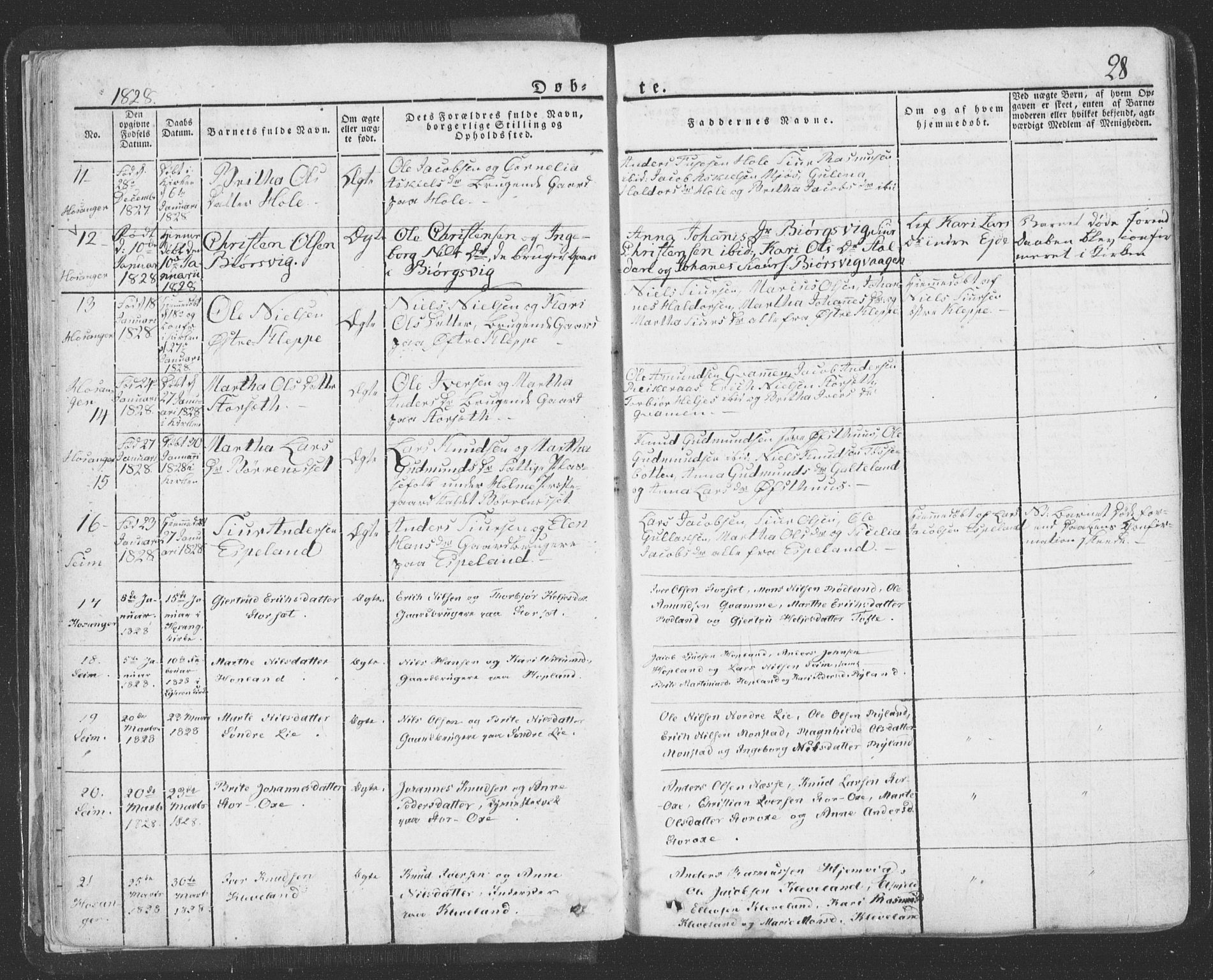 Hosanger sokneprestembete, AV/SAB-A-75801/H/Haa: Parish register (official) no. A 6, 1824-1835, p. 28