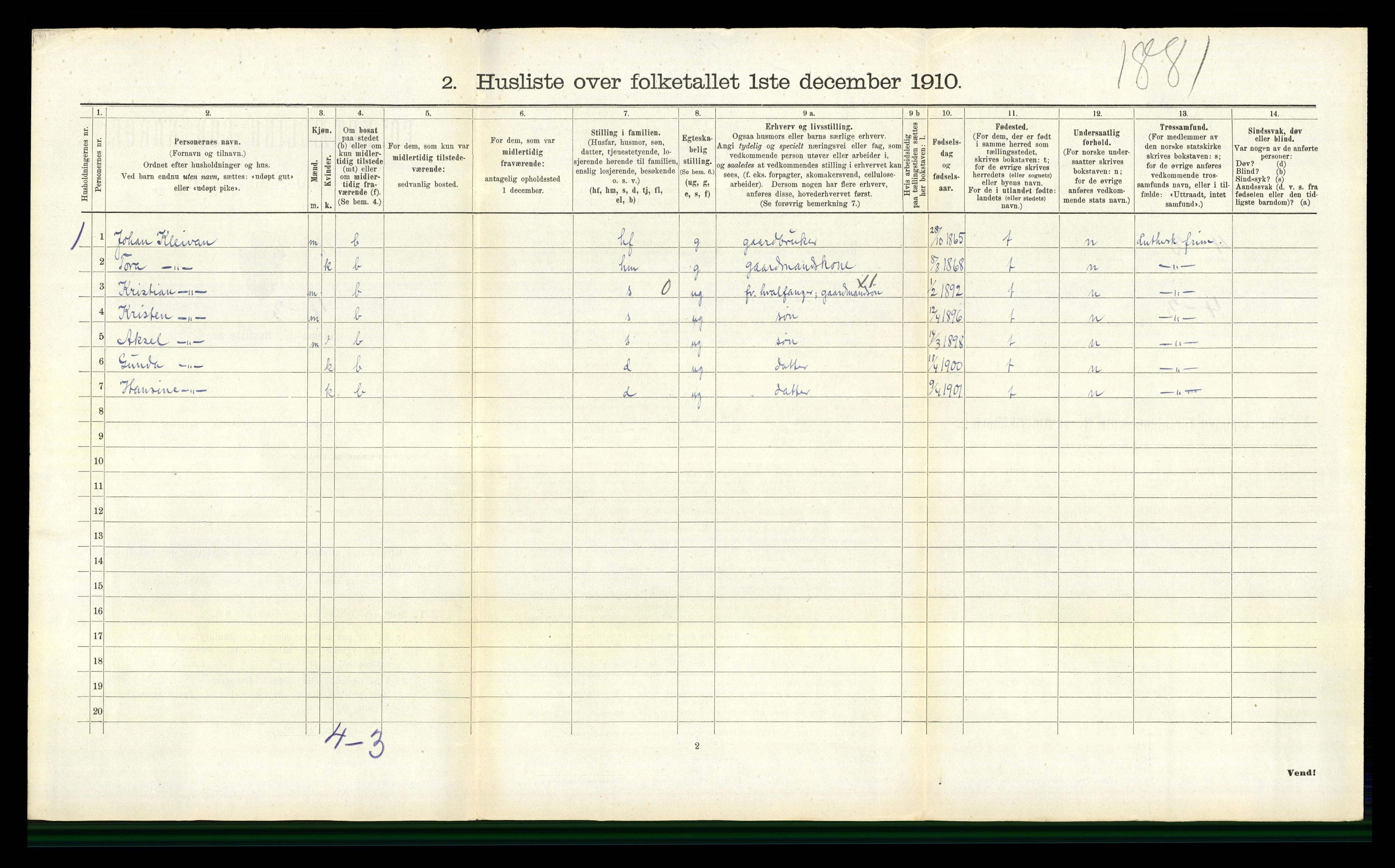 RA, 1910 census for Botne, 1910, p. 653