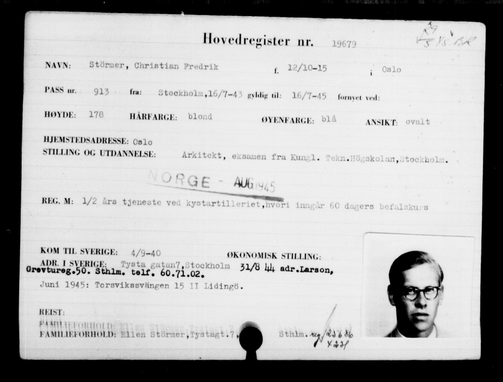 Utenriksstasjonene, Legasjonen i Stockholm, Flyktningkontoret, AV/RA-S-6753/V/Va/L0009: Kjesäterkartoteket, flyktninger med registreringsnr. 18502-22048, 1940-1945, p. 1334
